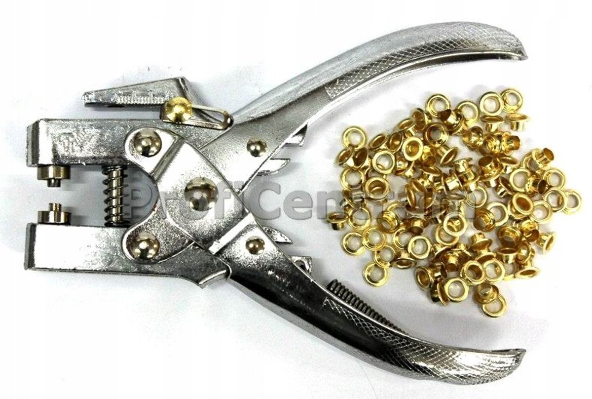 Tang voor Oogjes 5 mm met 100 Gouden Oogjes