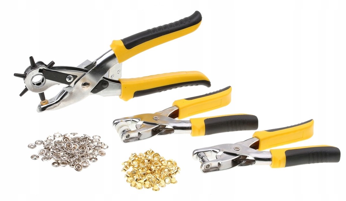 Lederwaren Gereedschap Set: Tang, Oogjes, Klinknagels & Perforator