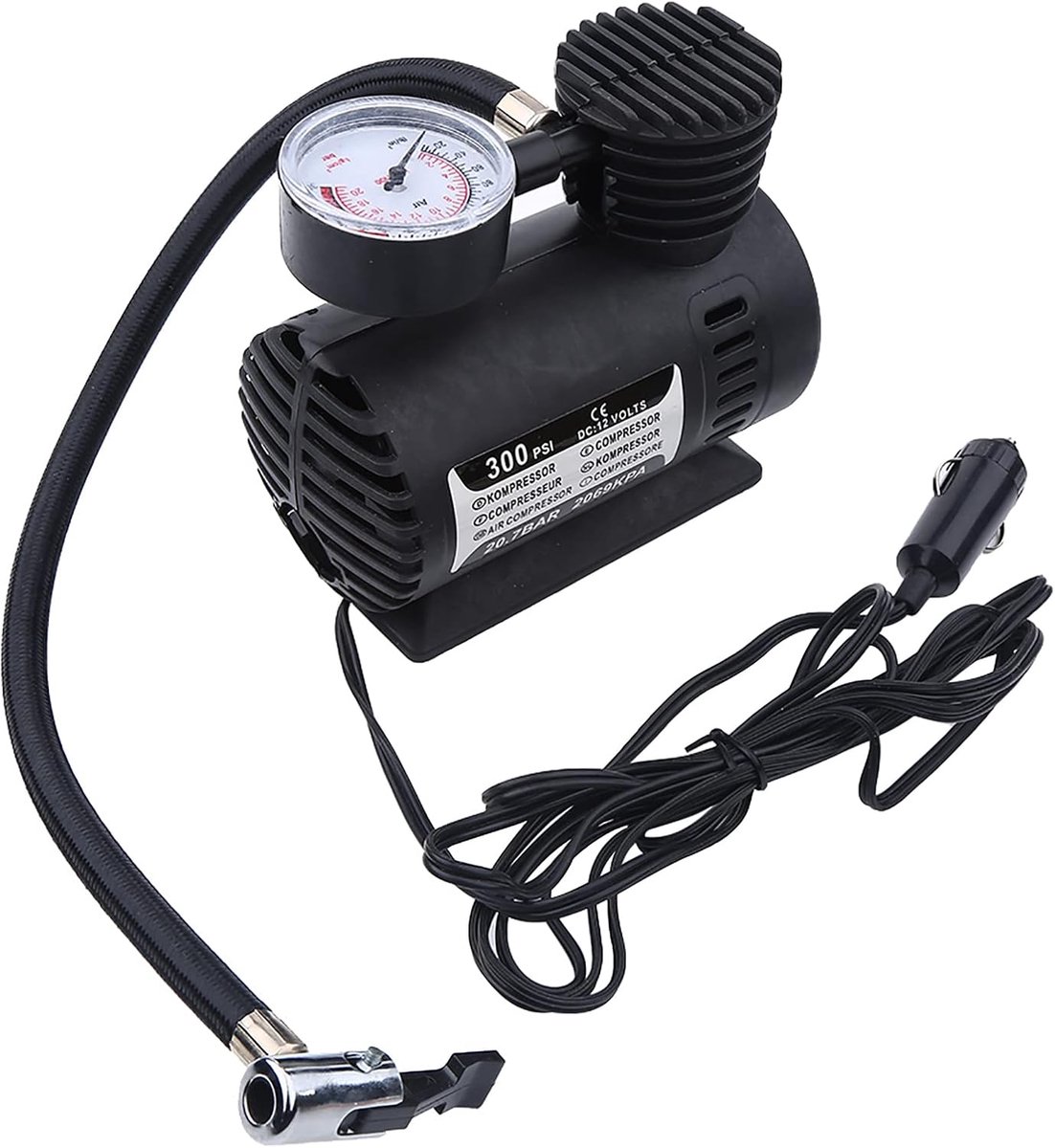 Draagbare Mini Luchtcompressor Elektrische Bandenpomp 300 PSI - Met Drukdetector - Voor Banden van Fietsen en Auto's - ShopVlot