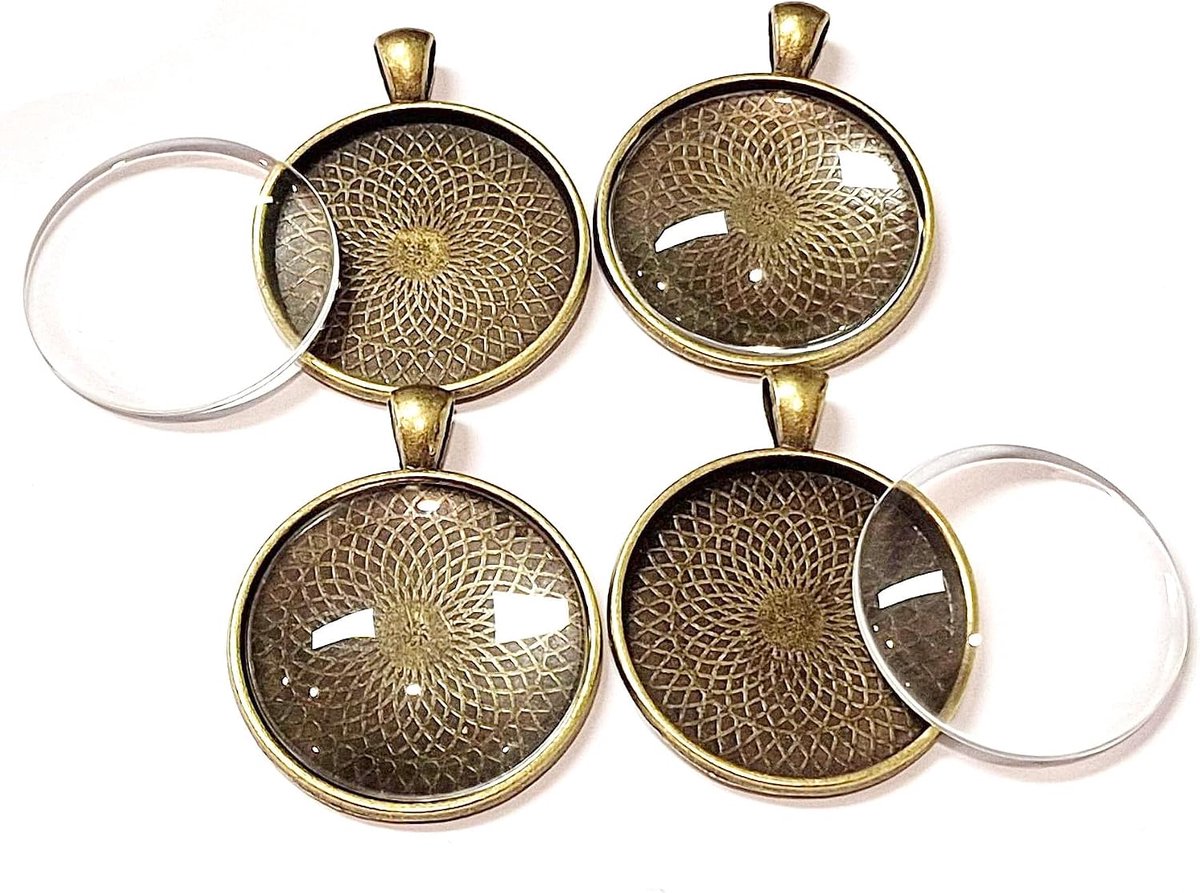 Sieraad charm 30mm rond - lege bezel medaillons - brons met glas cabochon - perfect voor zelfgemaakte sieraden - ShopVlot