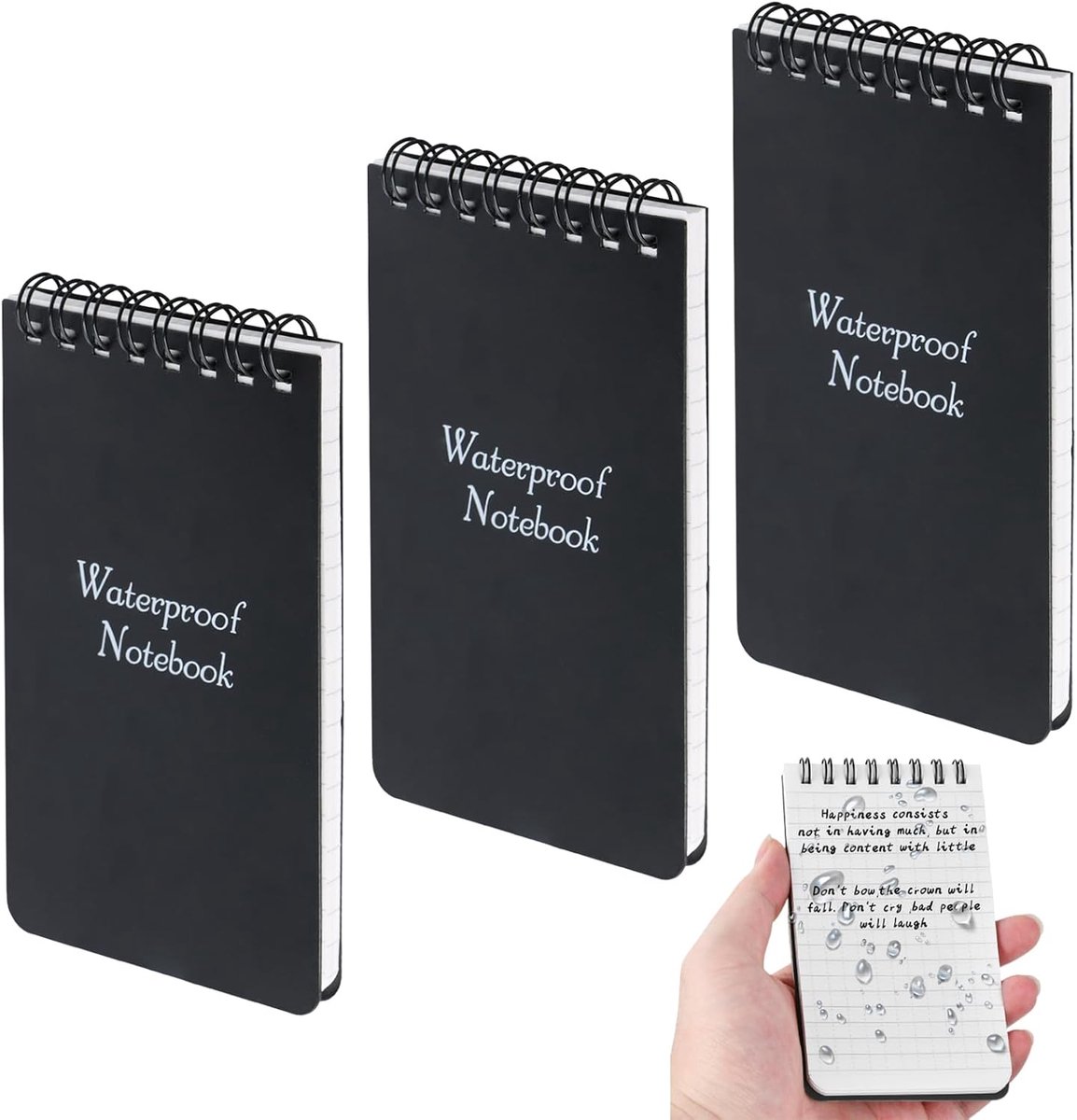 Waterdicht notitieboek 3 stuks - spiraalbinding - compact zakformaat - ideaal voor onderweg - ShopVlot