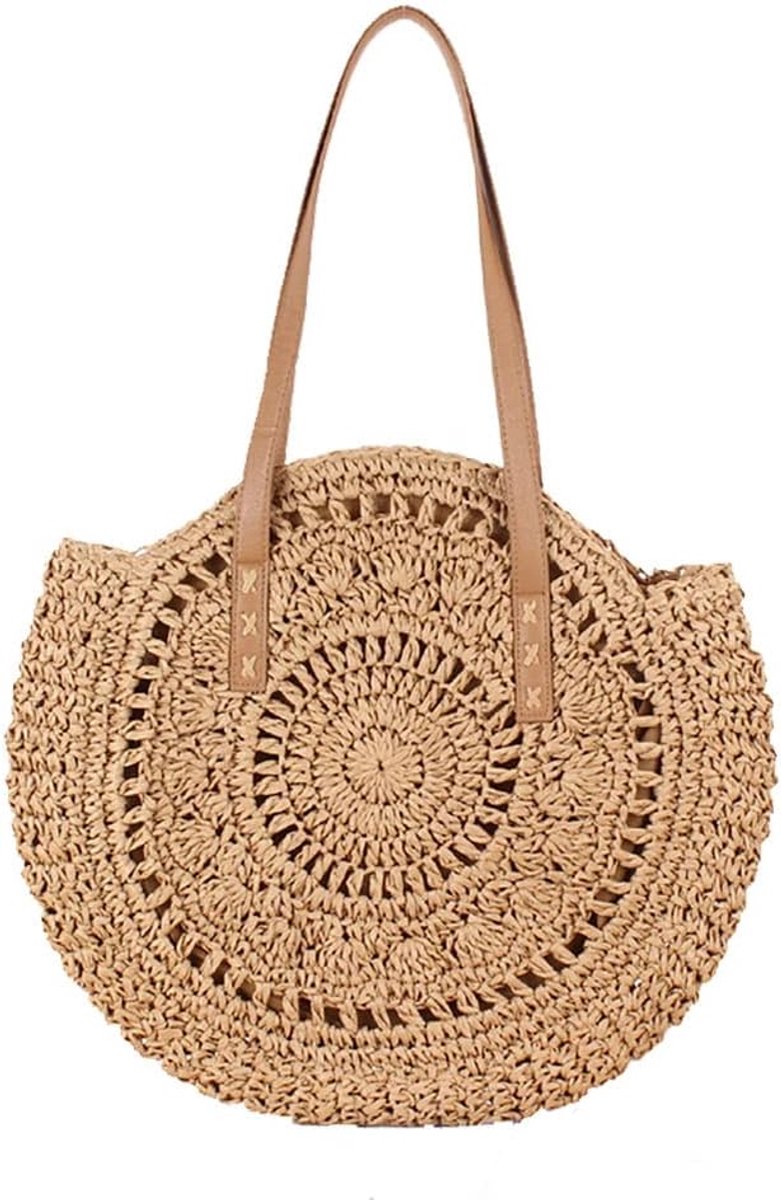 Stro bag grote capaciteit - handgemaakt - rond design - trendy strandtas voor vrouwen - ShopVlot