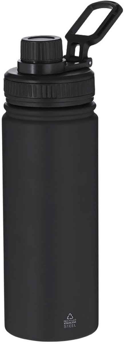 Fles van gerecycled roestvrij staal met een capaciteit van 550 ml. Inclusief zwarte deksel met schroefsysteem Felmar Zwart