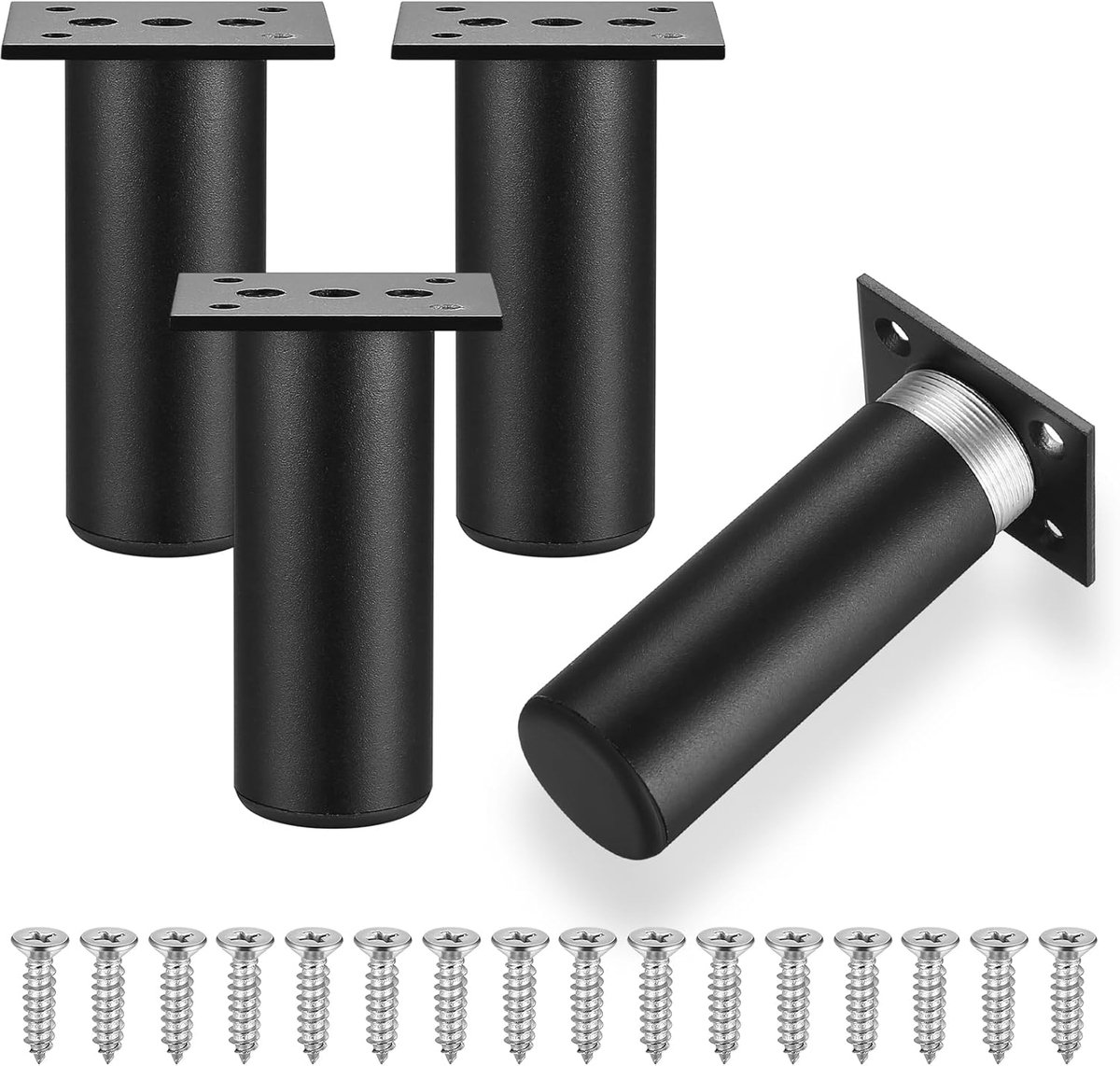 Set van 4 Meubelpoten - 15 cm Zwarte Aluminium Poten met Schroeven - Tafel- en Kastpoten voor Stoelen, Kasten en Planken - Inklapbare Onderstellen voor Woonkamer en Keuken