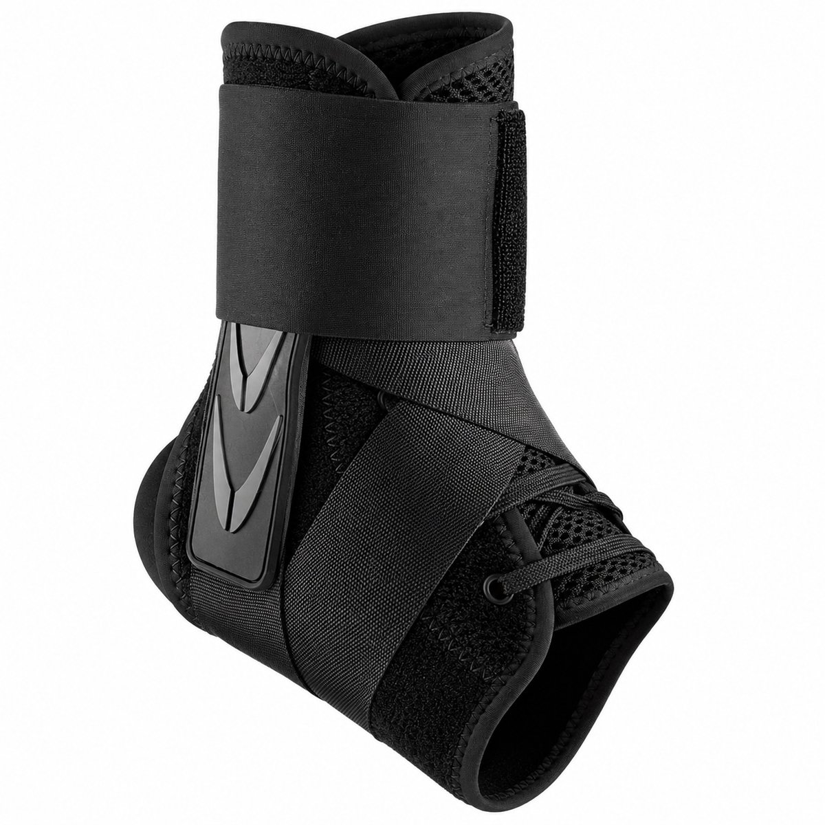 Gloovon® Enkelbrace met Zijsteun - Verstelbare Enkelband met Veters & Klittenband - Ademend Polyester Mesh - Zwart - Maat S