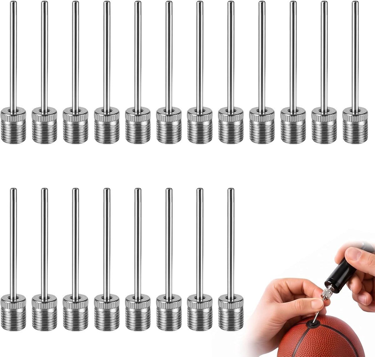 20 balnaalden met adapter, balpompnaalden van roestvrij staal voor voetbal, basketbal, volleybal en rugby, universele - ShopVlot
