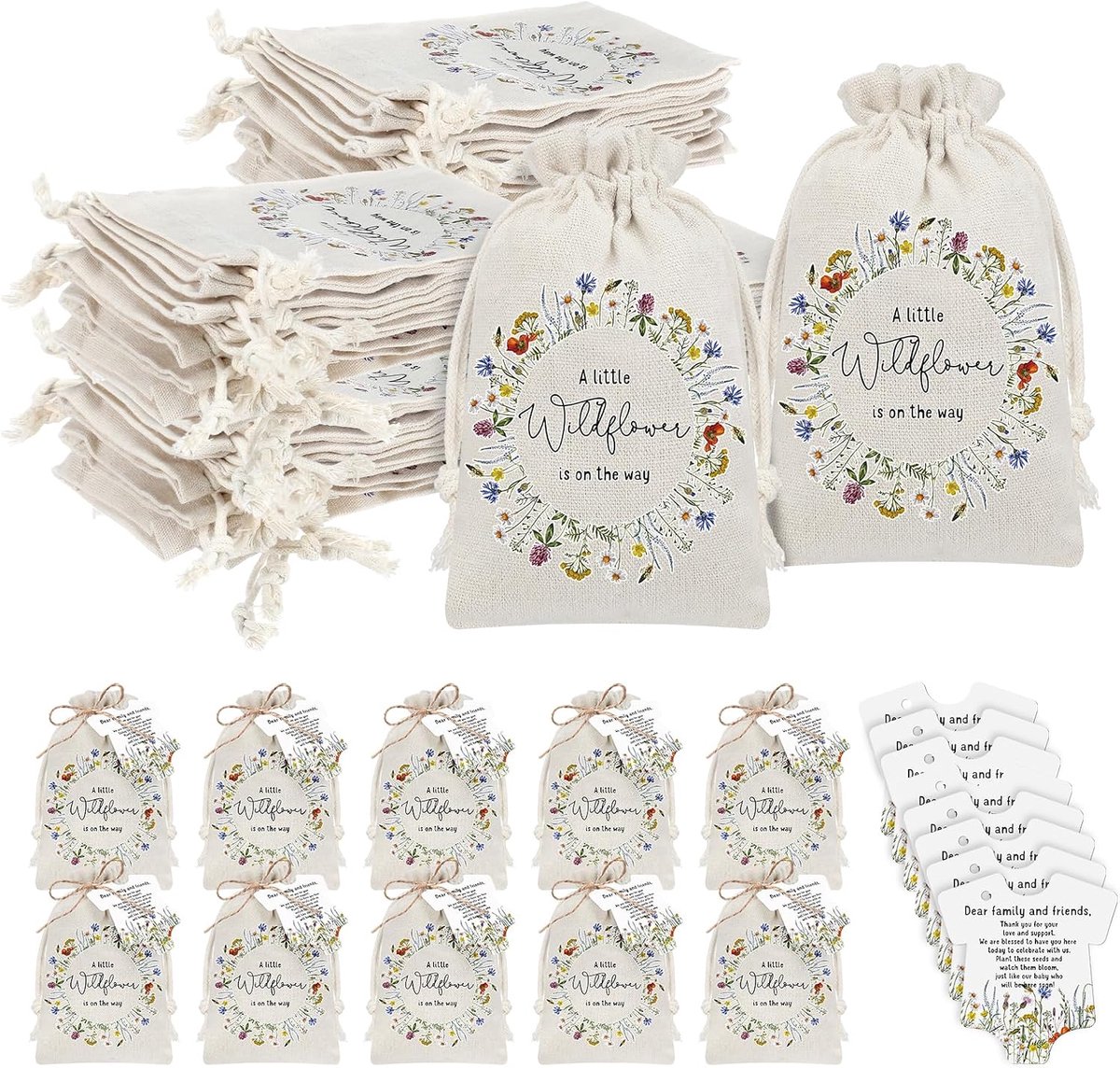 30 stuks stoffen cadeauzakjes 10×15cm met trekkoord, kleine zakjes met Duitse spreuk 'Schön dass du da bist' voor - ShopVlot