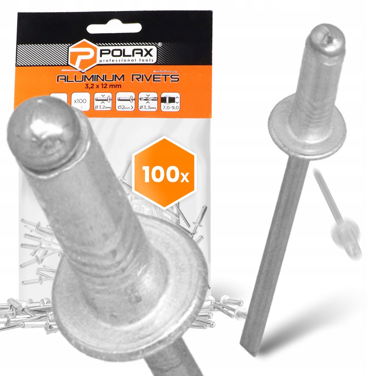100x Aluminium Blindklinknagels 3,2x12 mm Verzinkt Sterk Zilverkleurig