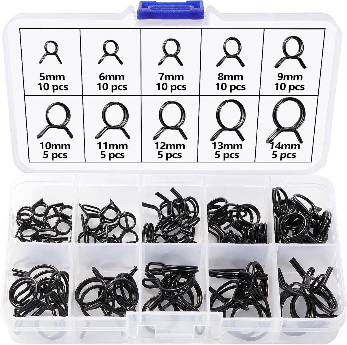 75Pcs 10 Sizes 5-14mm Double Wire Spring Hose Clamp Kit, Air Hose Clamps Fastener, Fuel Line Hose Spring Clamps, for - ShopVlot