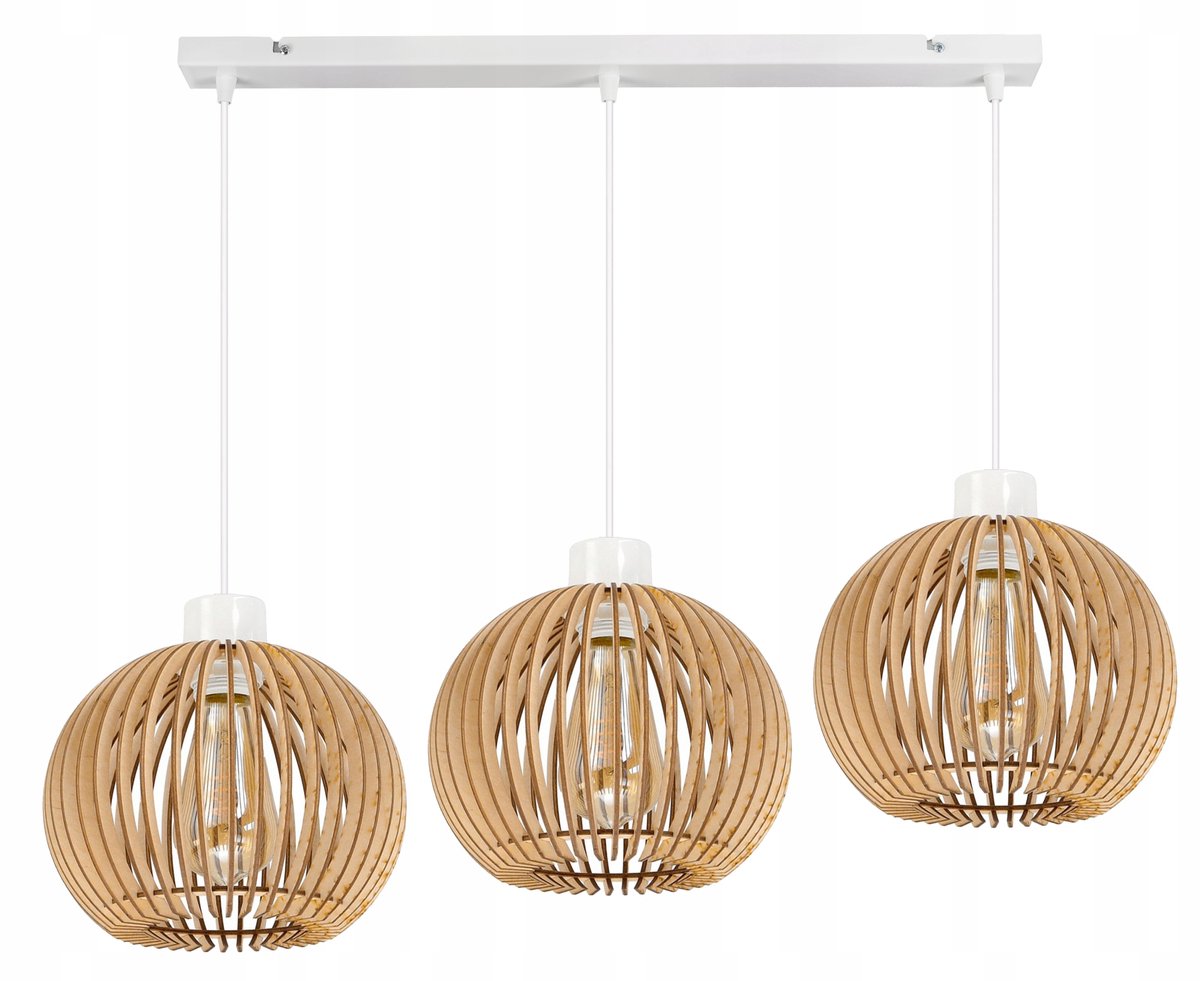 Hanglamp met Houten Kap, 3xE27, Loft Stijl