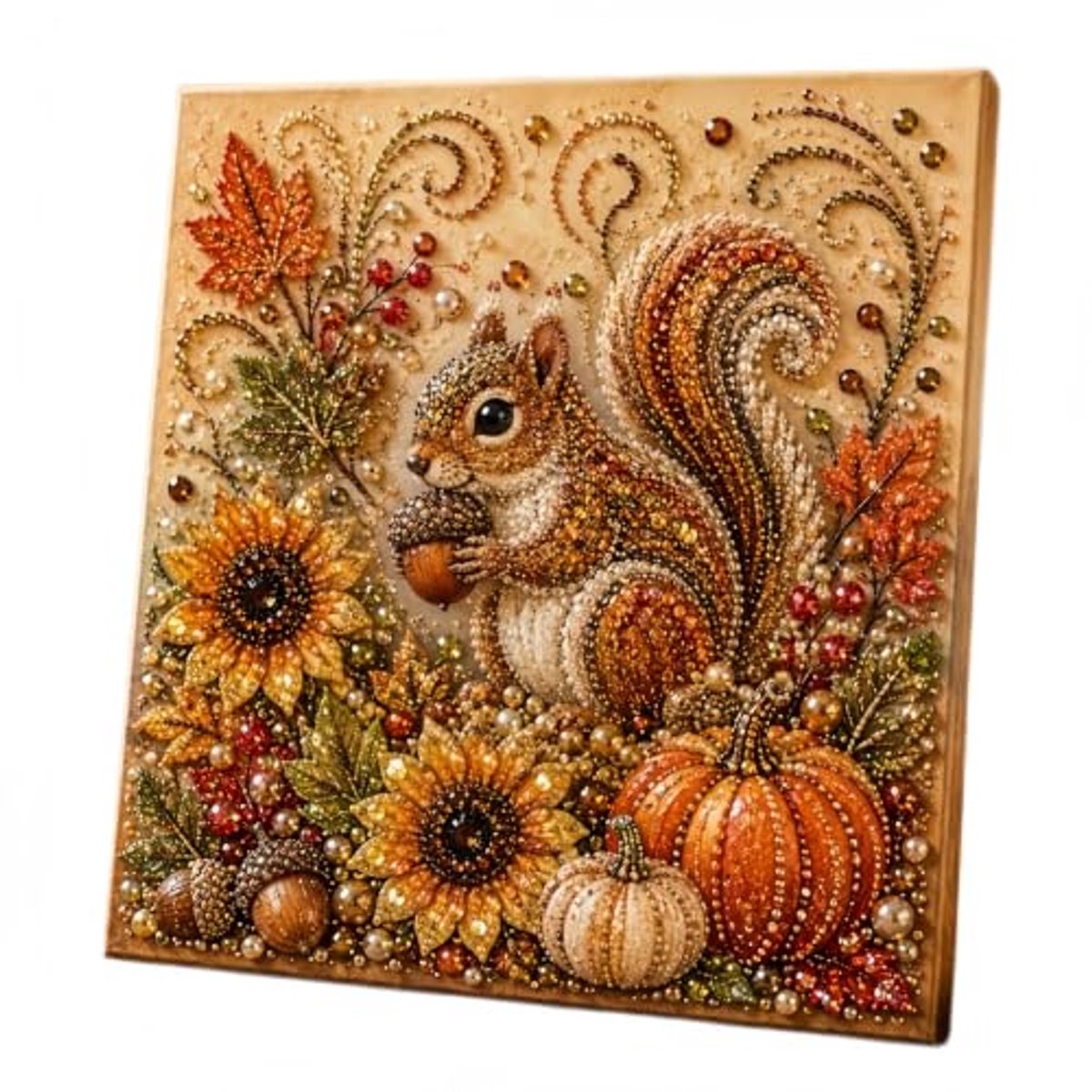 Herfstserie Diamantschilderijset - Eekhoorn 3D-diamantschilderij - Thanksgiving-Oogstthema - herfstdecoratie voor aan de muur, knutselpakket voor volwassenen en beginners - 20x20cm