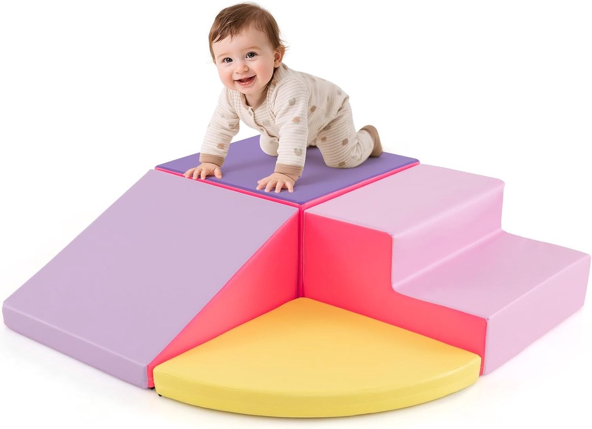 COSTWAY 4 Stukken Foam Bouwstenen, Gigantische bouwstenen voor Tov en Klimmen, Zachte Bouwstenen van Schuim, Grote Bouwblokken voor Kleuters Zuigelingen en Schoolkinderen, Roze en Paars