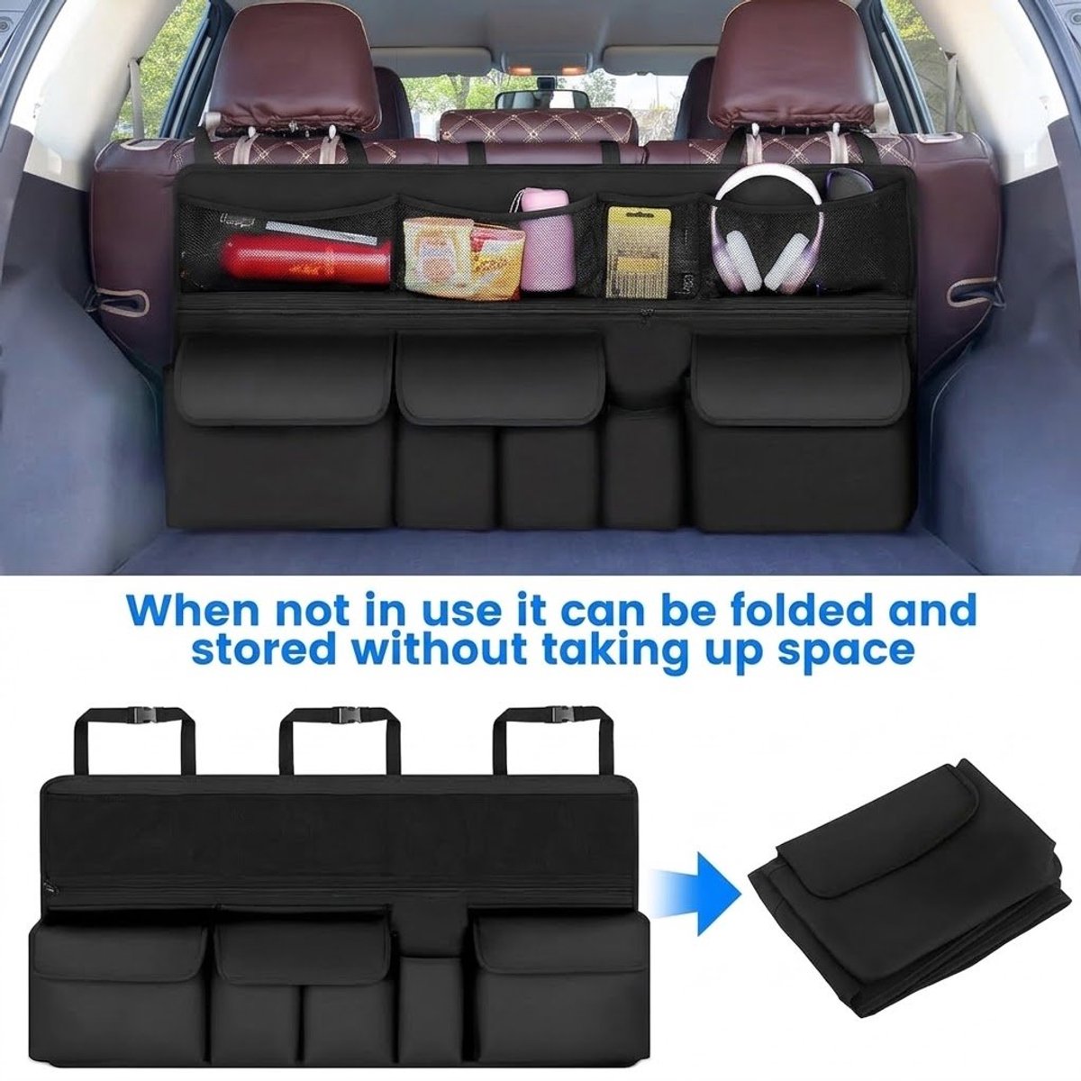 Huis Geluk Kofferbak Organizer Auto - 5 Vakken, 4 Zakken, Waterdicht, Universeel voor SUV, Jeep, Minivan (105x52 cm)