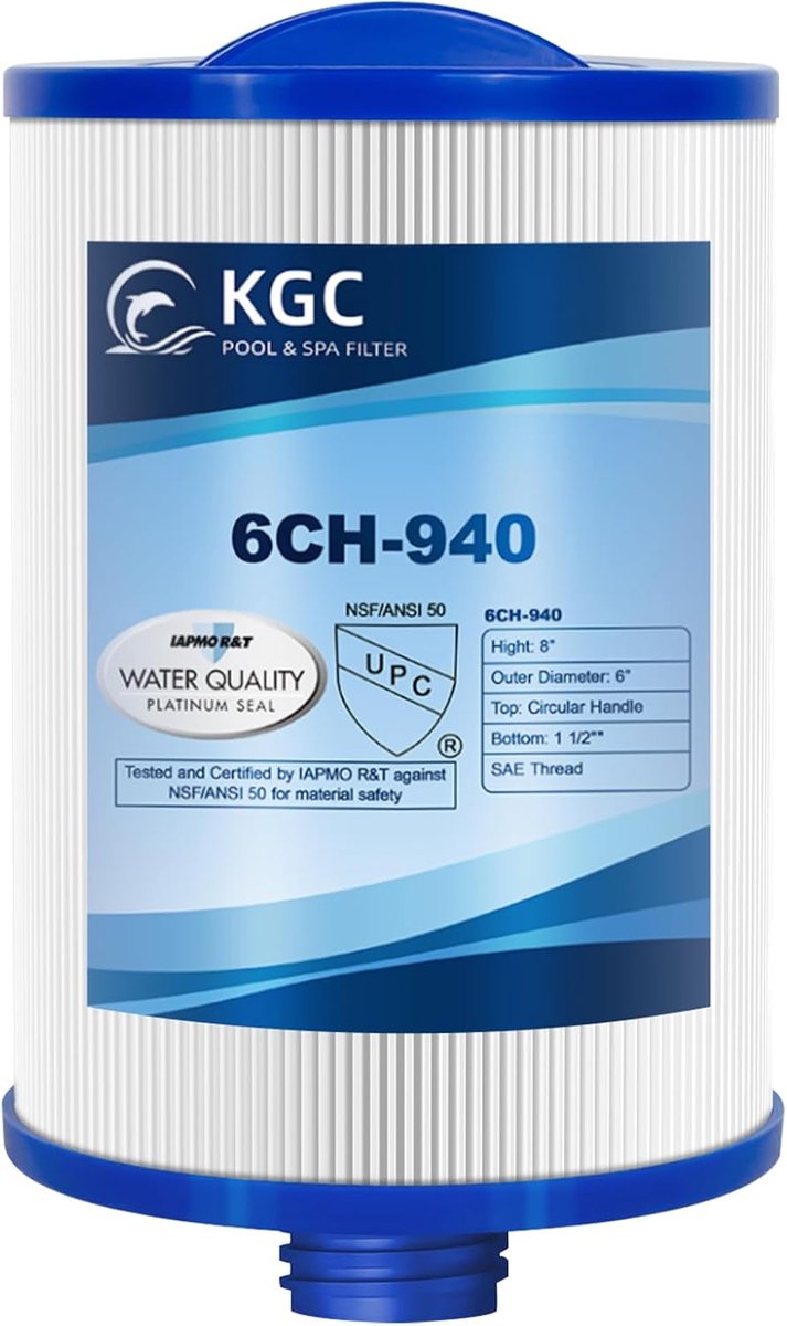 KGC 6CH-940 Spa Filter 1 Pack - Compatible with Pleatco PWW50P3 (1 1/2" SAE coarse thread), Unicel 6CH-940, Filbur - ShopVlot