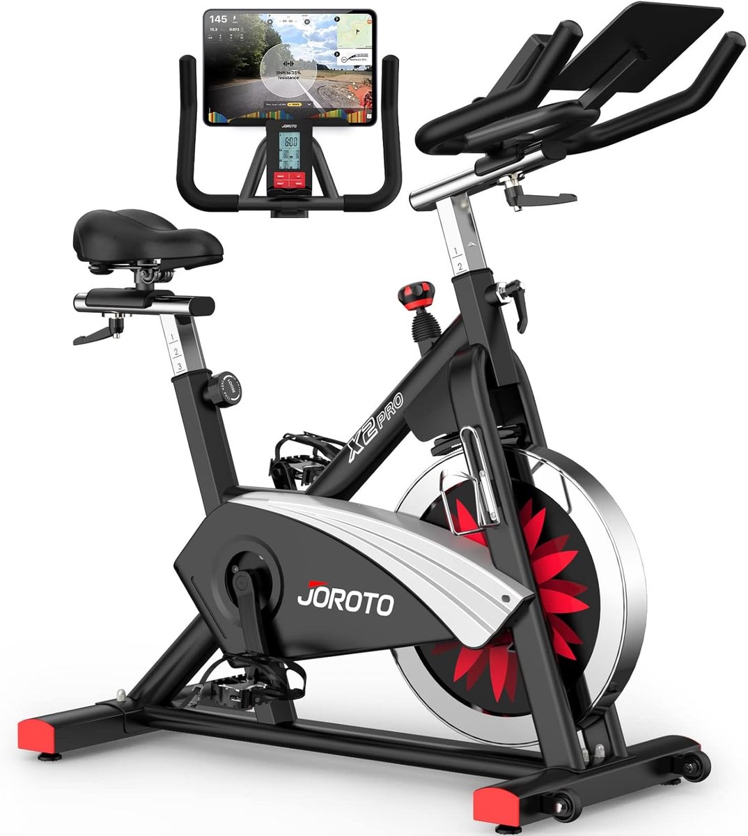 Hometrainer Fiets met Bluetooth - Magnetische Weerstand 1-100% - 18 kg Vliegwiel - Watt en RPM Display - Verstelbaar - Tot 160 kg