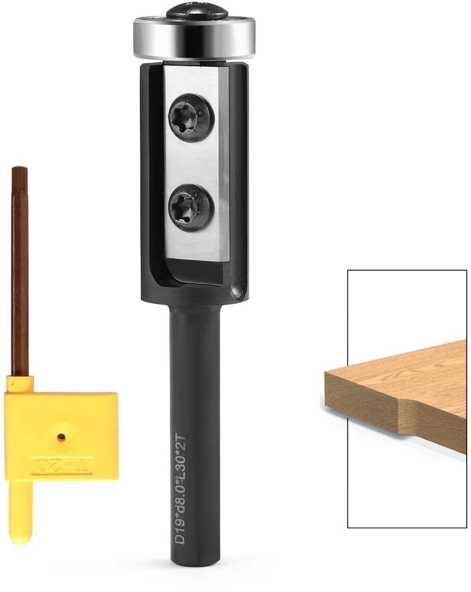 Omkeerplaten Kantenfrees - Geen Kleur - 8 mm Schacht - Hardmetaal met Dubbel Snijblad - Voor Houtbewerking
