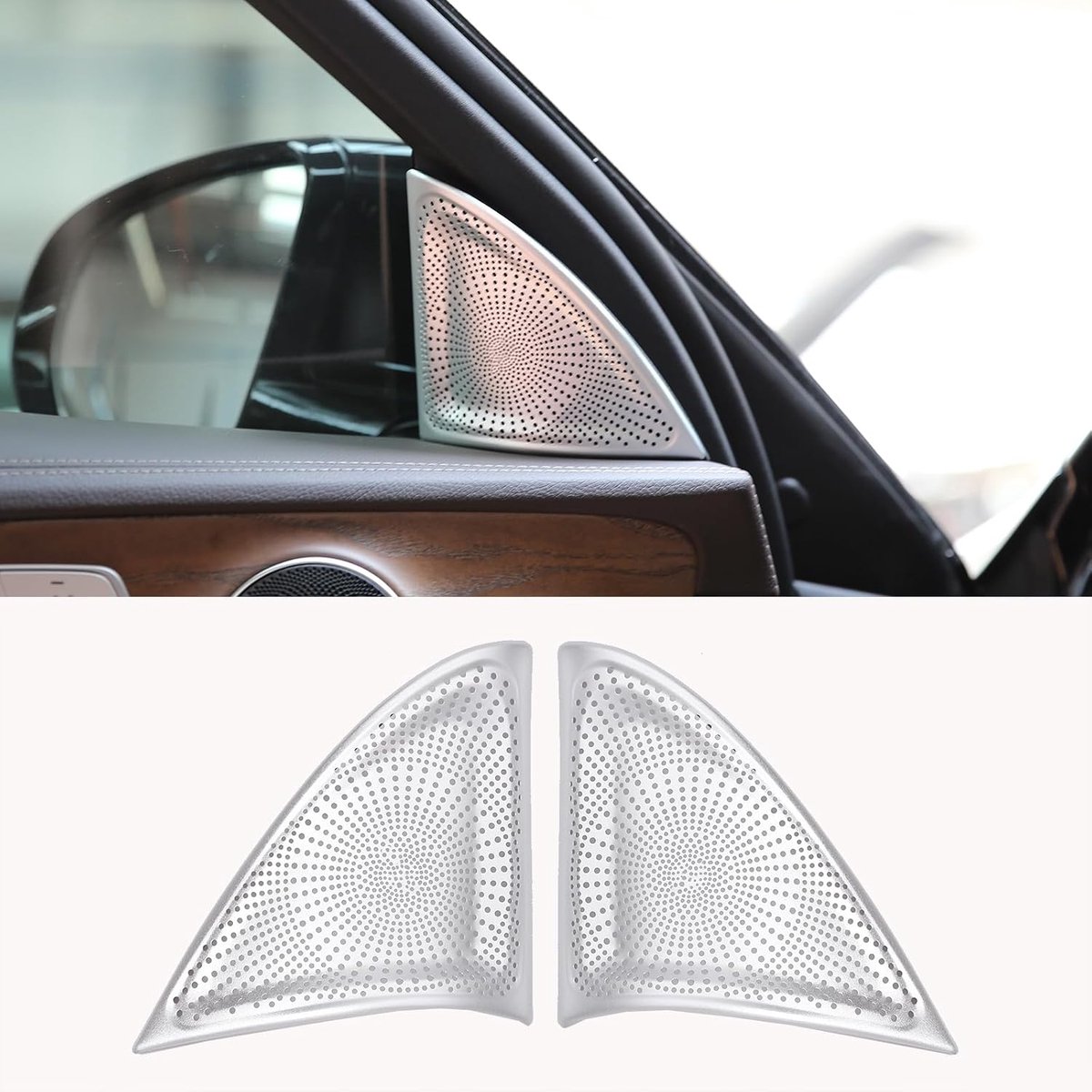 Roestvrij staal Zilver Autodeur A-stijl Audio Speaker Decoratieve Cover Trim Sticker Compatibel met E Klasse W213 - ShopVlot
