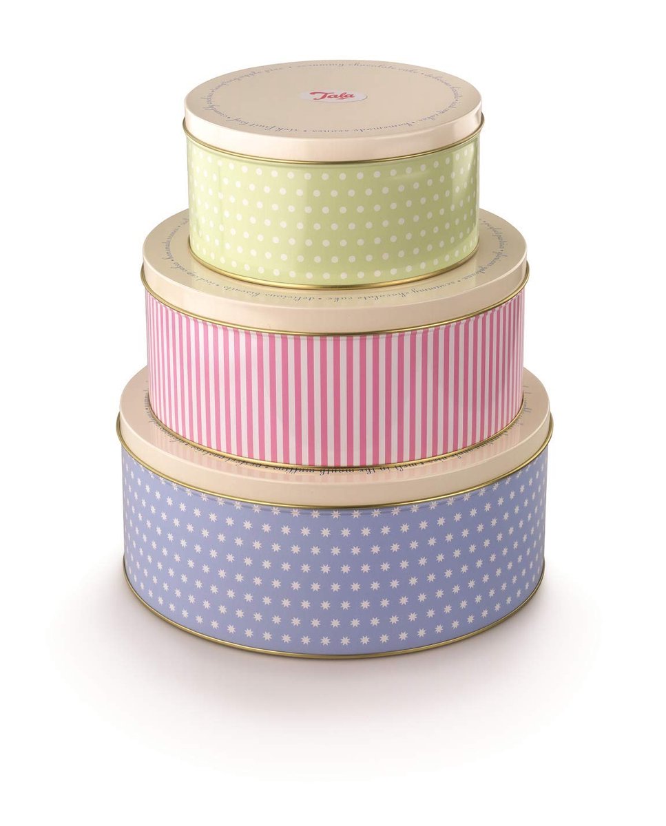 Famanu – Set van 3 metalen luchtdichte koekblikken in pastel retro ontwerp, stapelbaar voor koekjes, cake en taart