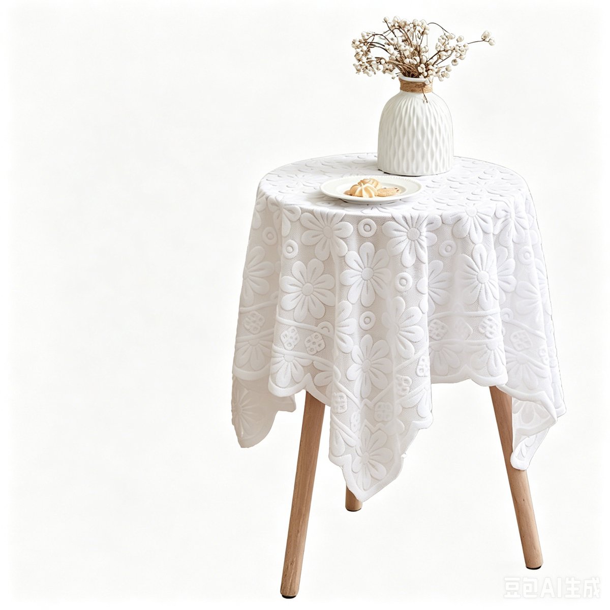 Round Tablecloth – Floral Lace Tablecloth – Decorative Table Cover – 100 x 100 cm – Washable – Suitable for Buffets, Kitchens, Parties, and Holiday Dinners – White