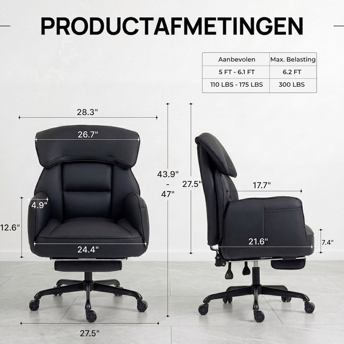 Dowinx gamestoel - Gamestoelen - Verstelbare Gamingstoel - Ergonomische Bureaustoel - Grote Bureaustoel - Game stoel massage - Bureaustoel pocketvering - Game bureaustoel - chair - PU - Zwart thumbnail 3