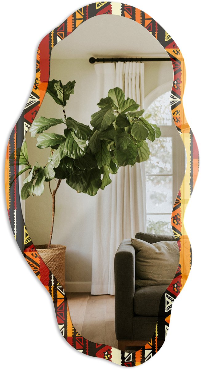 Tulup Etnische Zones Spiegel - Zwart Elegante Rechthoekige Wandspiegel - Organische Spiegel - Woonkamer, Hal, Kantoor - Geometrisch - 45x90 cm - Totale afmeting 52x97 cm