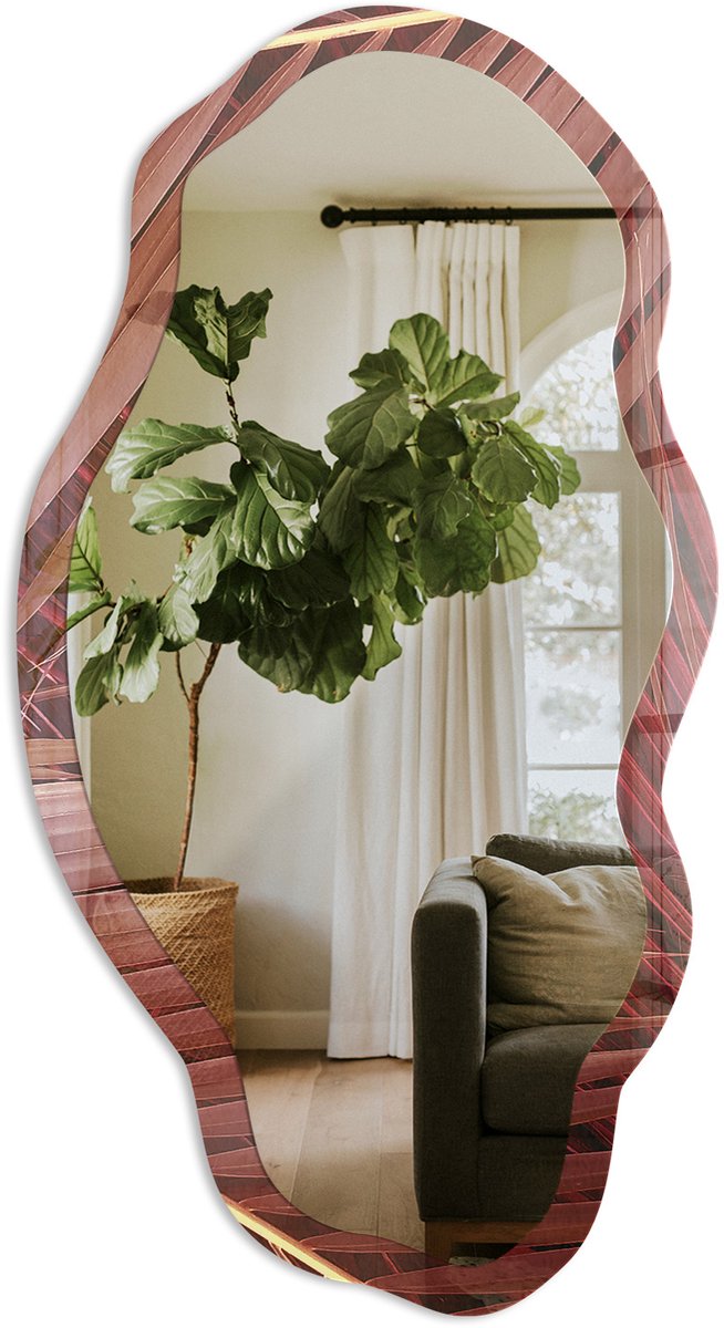TULUP Botanisch Accent Spiegel - Bruin Rechthoekige Spiegel Voor Interieur - Organische Spiegel - Woonkamer, Kantoor, Slaapkamer - Modern - 45x90 cm - Totale afmeting 52x97 cm Botanisch Accent, Bruin
