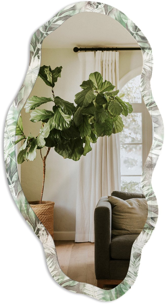TULUP Groene Jungle Spiegel - Groen Elegante Rechthoekige Wandspiegel - Organische Spiegel - Woonkamer - Aquarel - 45x90 cm - Totale afmeting 52x97 cm Groene Jungle, Groen