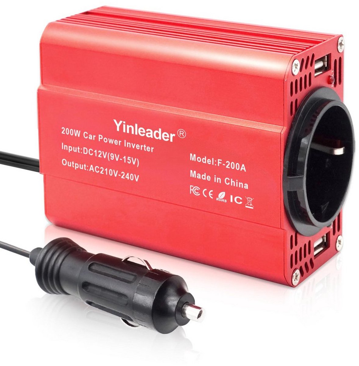 FOSMET Auto Omvormer 300W - 12V 230V - Spanningsomvormer - Inverter - 2x2.4A USB Oplaadpoorten - 1 aanstekerpoort - Gemodificeerde Sinus - Spanningsomvormer - Sigarettenaansteker- Auto Accessories