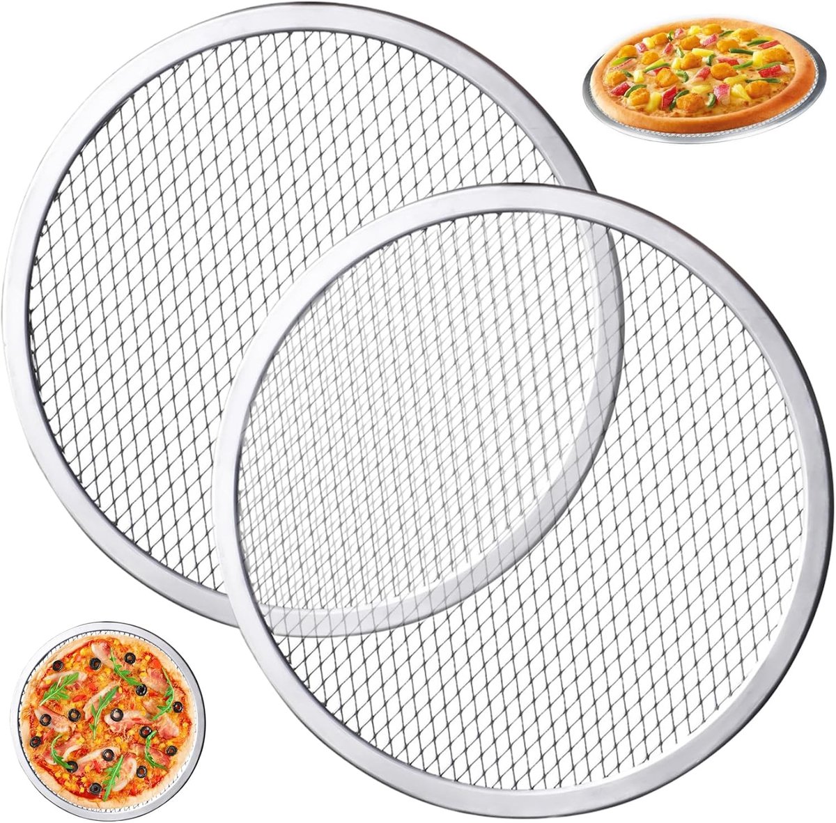 Pizza Rooster 2 Stuks - RVS Ovenplaat 33 cm - Anti-aanbak Bakmat voor Oven en BBQ - Gelijkmatige Warmteverdeling voor Restaurant en Thuisgebruik