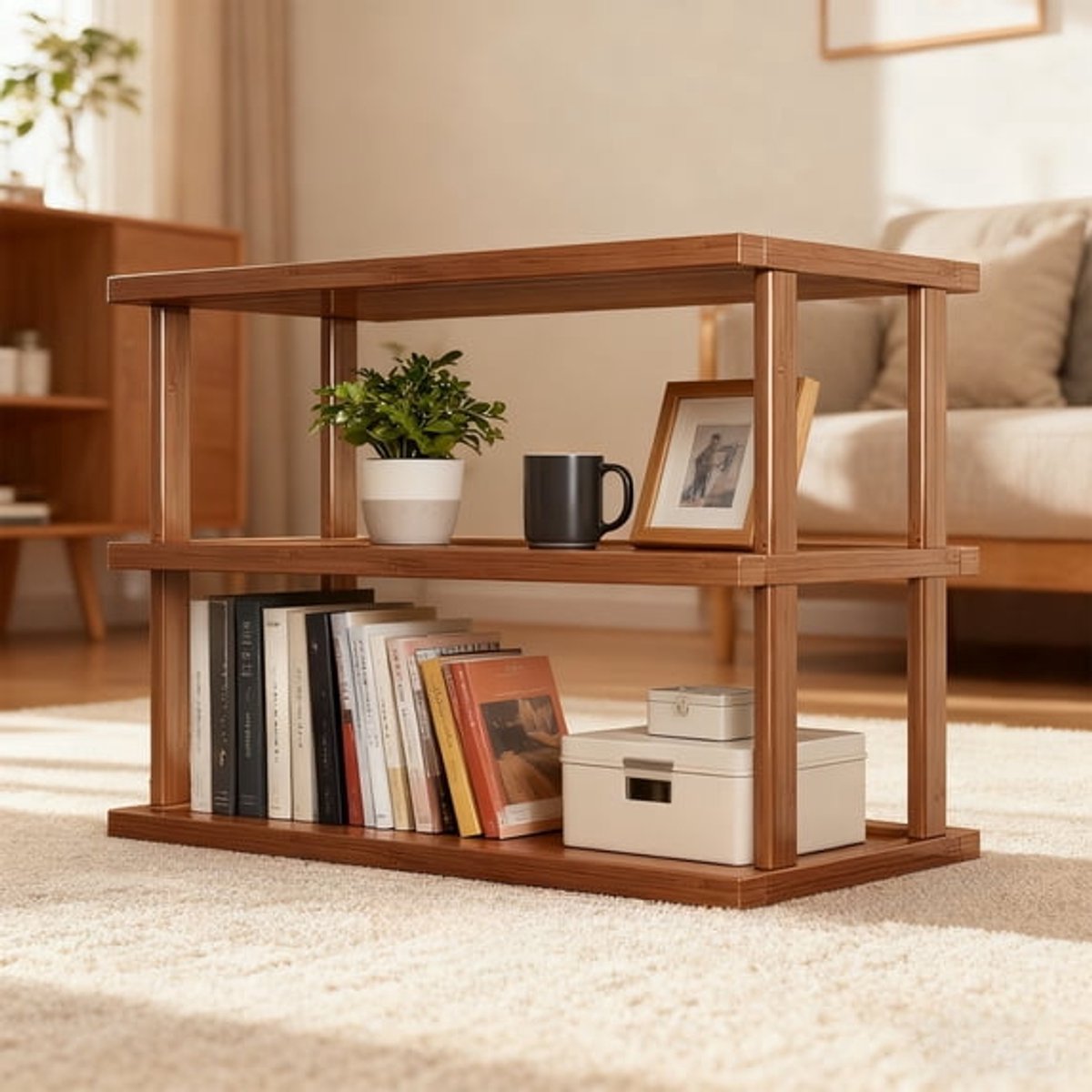 Ulisem - Houten Boekenkast Met 2 Lagen - Modern Open Staand Opbergrek, Multifunctionele Showrek , Voor Keukengerei, Theesets En Decoratie, Geschikt Voor Huis, Woonkamer, Slaapkamer En Kantoor, Eenvoudig Te Monteren En Schoon Te Maken - Bruin