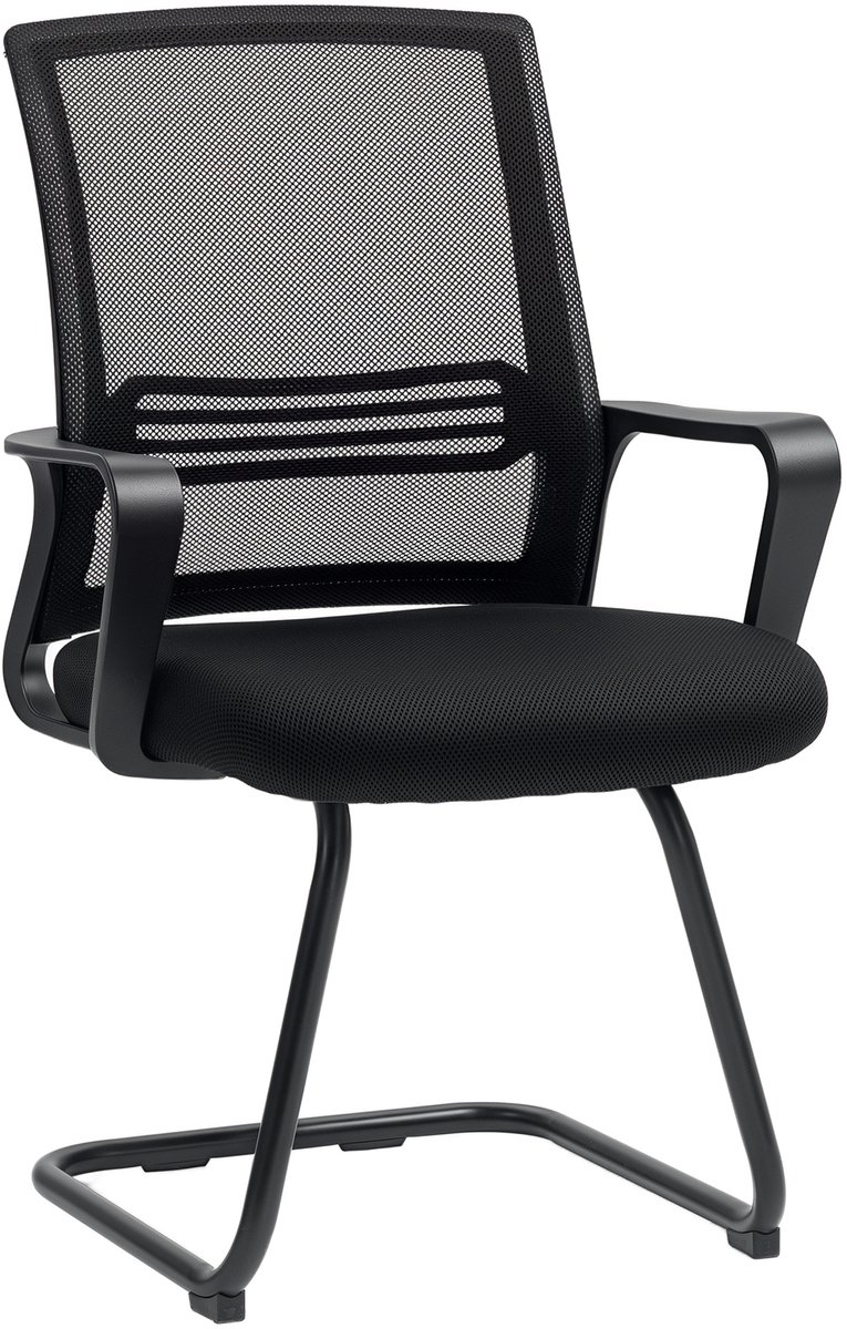 ROLIPO Ergonomische Vergaderstoelen Set van 2 – Gestoffeerde Stoelen Zonder Wielen – Sledeframe – Voor Wachtkamer en Receptie – Zwart
