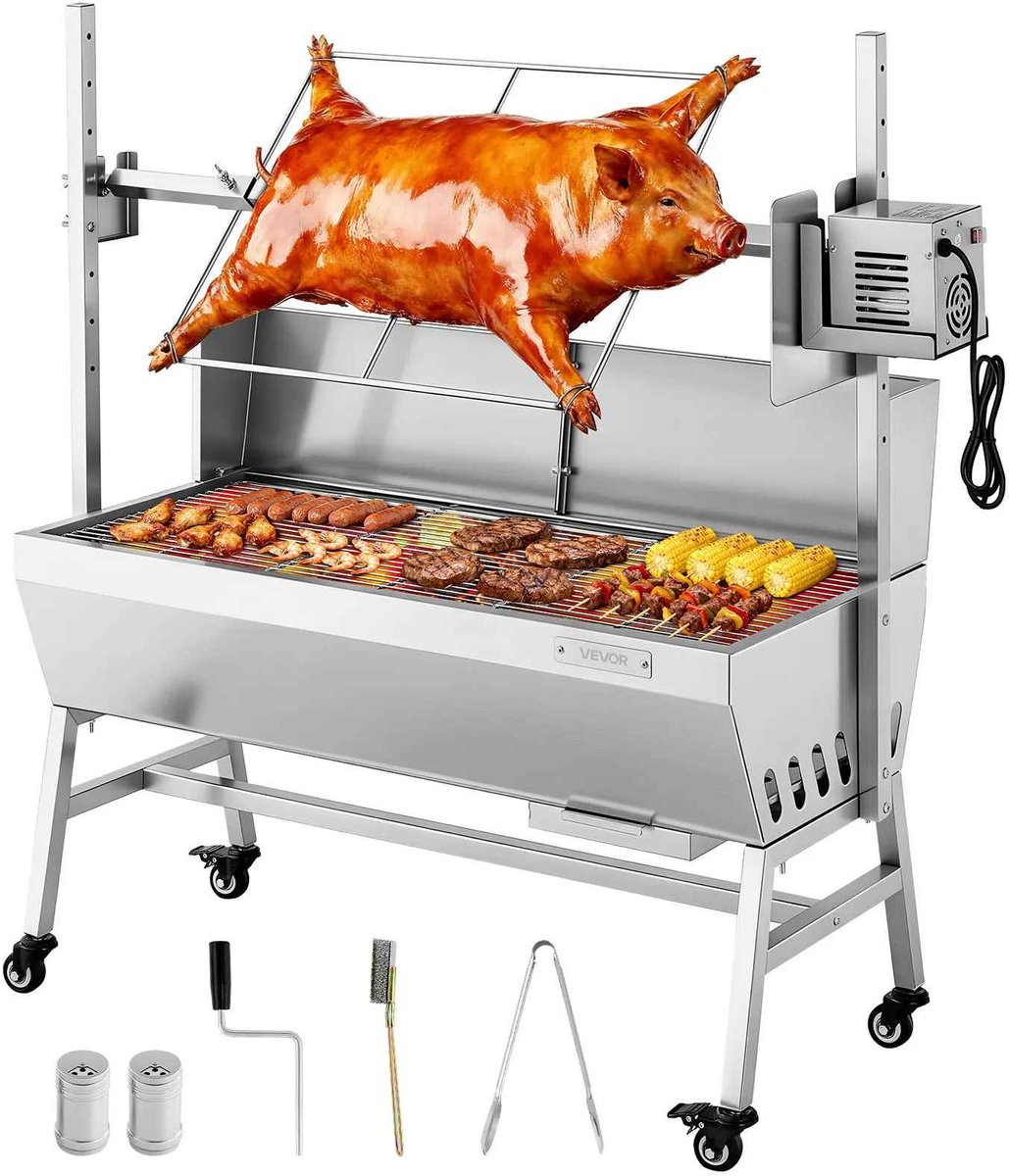 Casa Living Houtskool Barbecue - Rotisserie Grill - Elektrisch Draaispit - 60 kg Draagvermogen - RVS - Verstelbare Hoogte