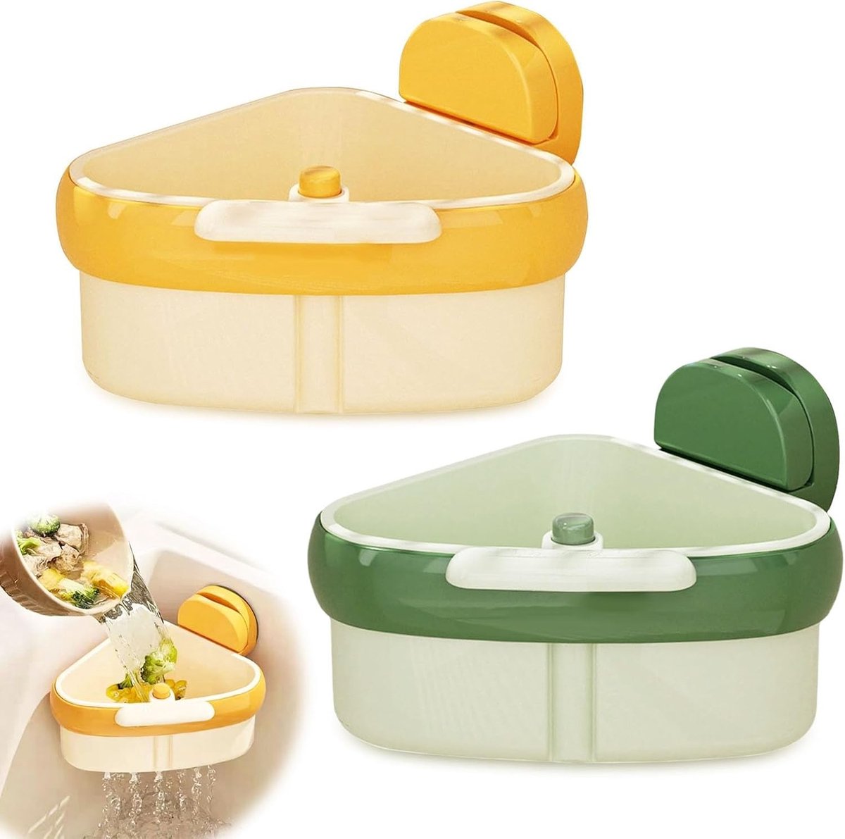 Afvoermand voor Gootsteen - Groen en Geel - 12 x 12 x 10 cm - Multifunctionele Zeef met Zuignap - Voor Keuken