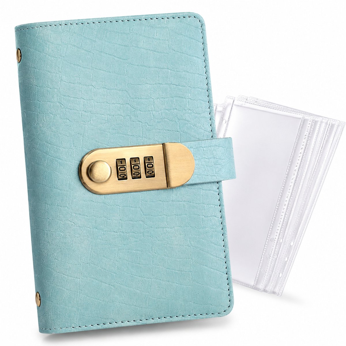 100 Envelope Challenge Binder- Financieel planningsboek met cijferslot -Dubbellaags leer - Spaarpot - Money Planner - Envelope Money Challenge Binder - Geld Sparen - Blauw