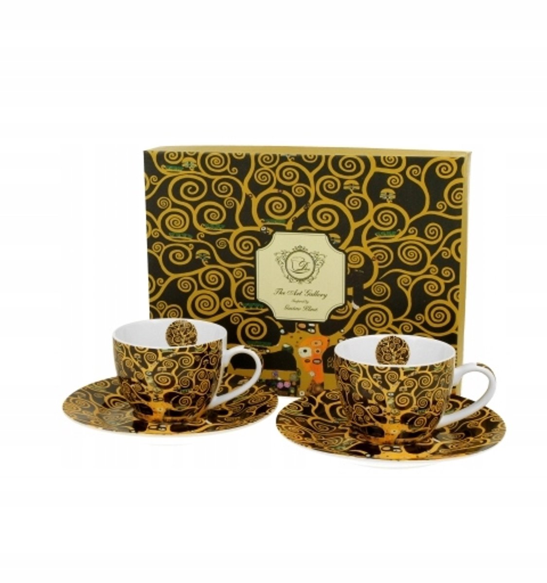 Set van 2 espresso kopjes met schotels, "Levensboom" design