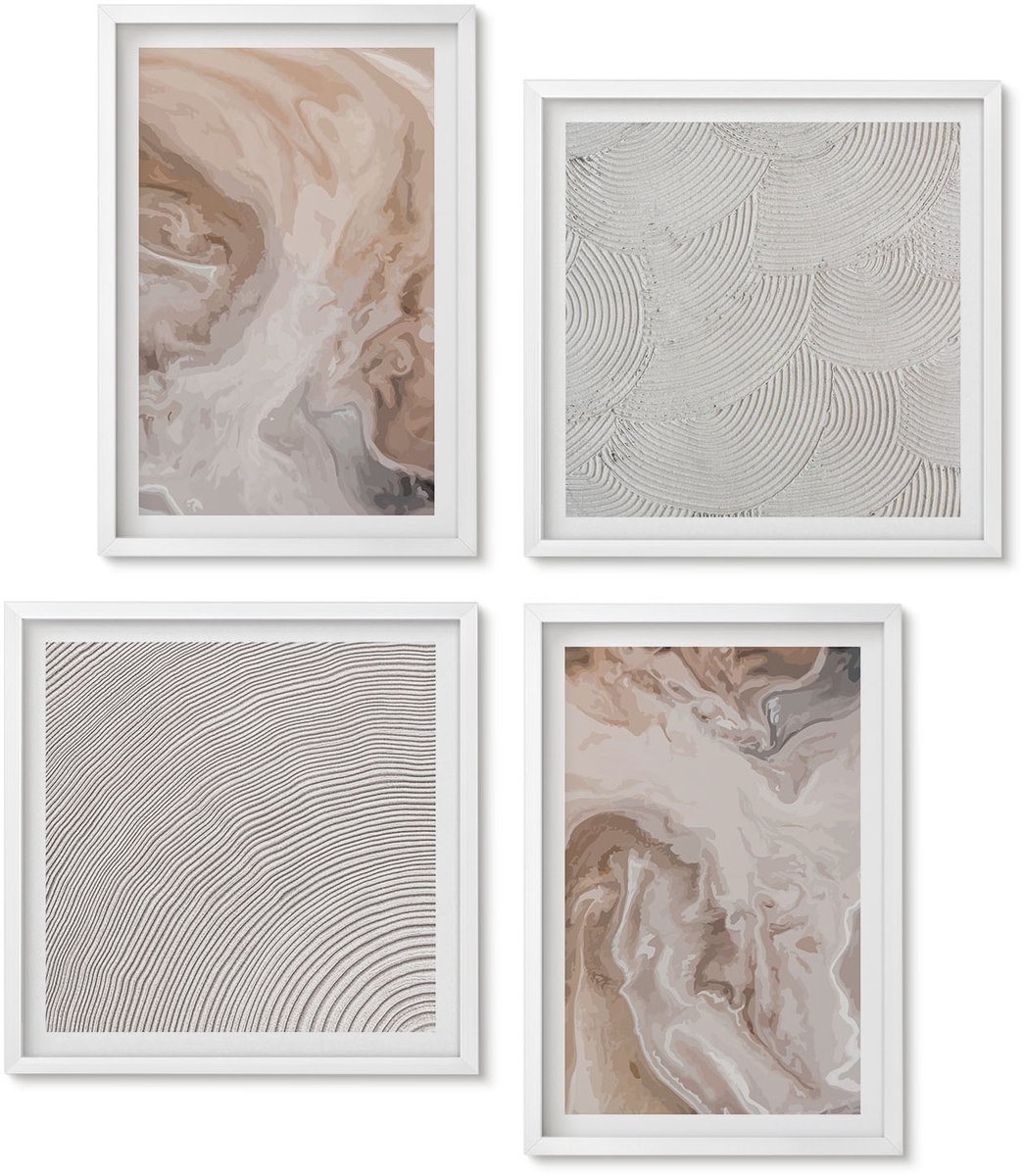Wallfluent 4-Delige Schilderij Set - Abstracte Marmerpatronen, Steentexturen - 40 x 40 En 40 x 60 - Muurdecoratie - Wanddecoratie - Slaapkamer - Stijlvolle Muurdecoratie