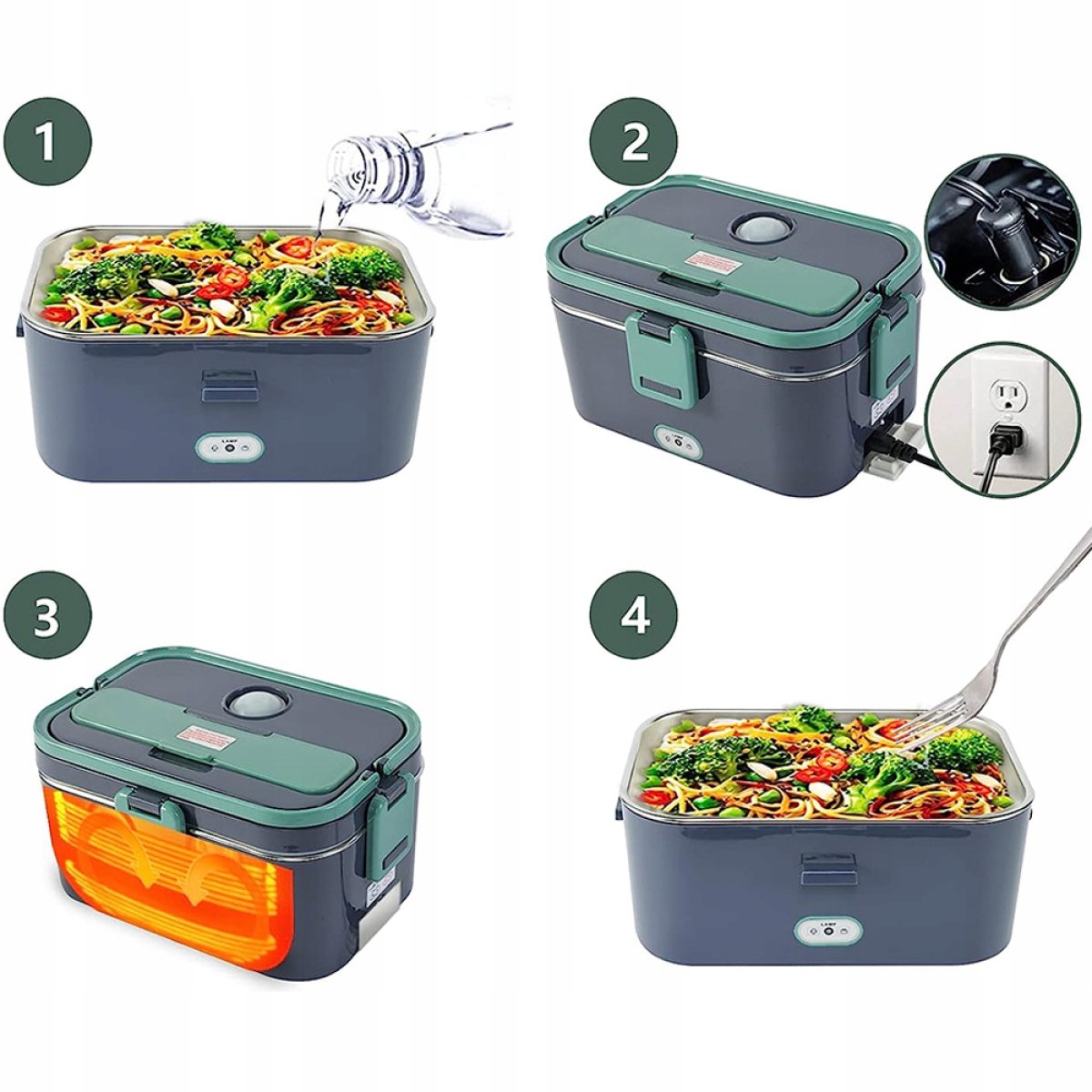Elektrische Lunchbox - Verwarmde Bento Box - 1.8L Thermos Lunchbox - PTC Constante Temperatuur - Lekvrij - 80W - 12V/24V/220V - met Handvat & Isolatietas & Bestek - Draagbare Broodtrommel - Voor Chauffeurs & Kantoor & Bouwplaats — cadeau in Kookcadeaus - foto 5