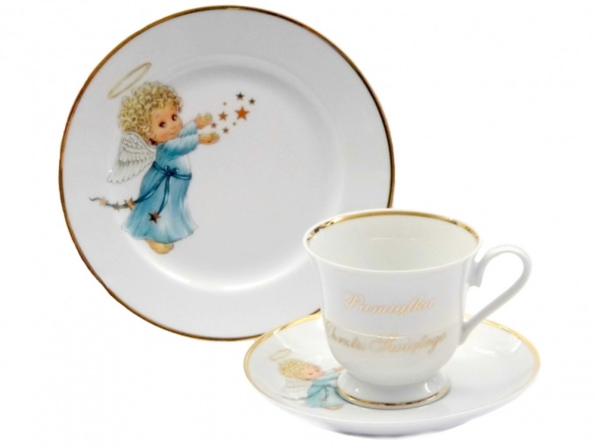 Porseleinen Mok en Schotel Set, 3 Delig, Decoratief, Goud