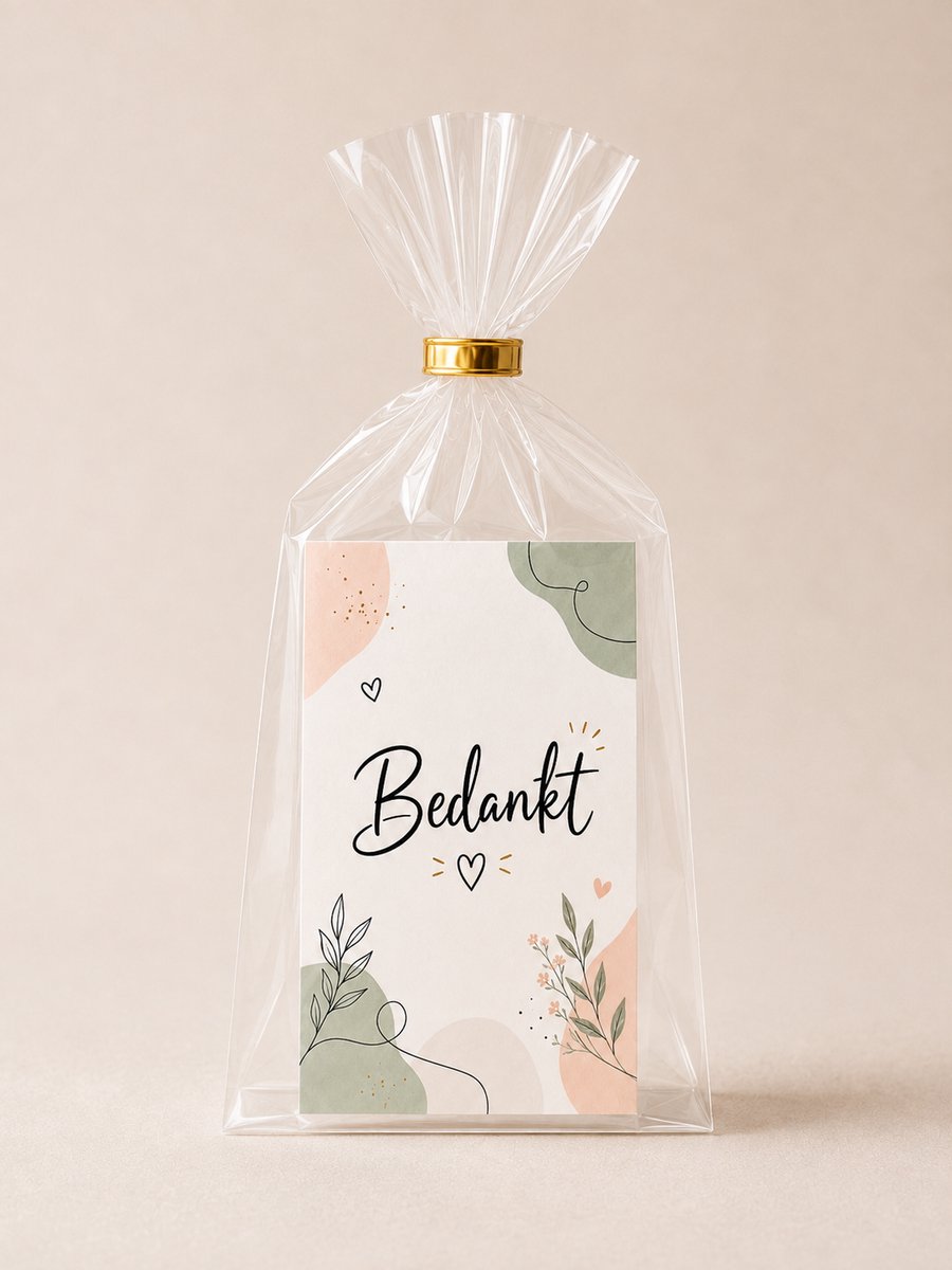 25x uitdeelzakjes en kaartjes - Bedankje - Blokbodemzakjes - 25 traktatiezakjes met bedankkaartjes - Bedankt - uitdeelzakjes - traktatie uitdeelcadeautjes - uitdeelzakjes transparant