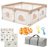 TinyPlay Grondbox Baby met Speelmat & Speelballen - Babybox - Kinderbox - Speelbox - Playpen - Ballenbak - Kruipbox - 120x120x60cm - Beige