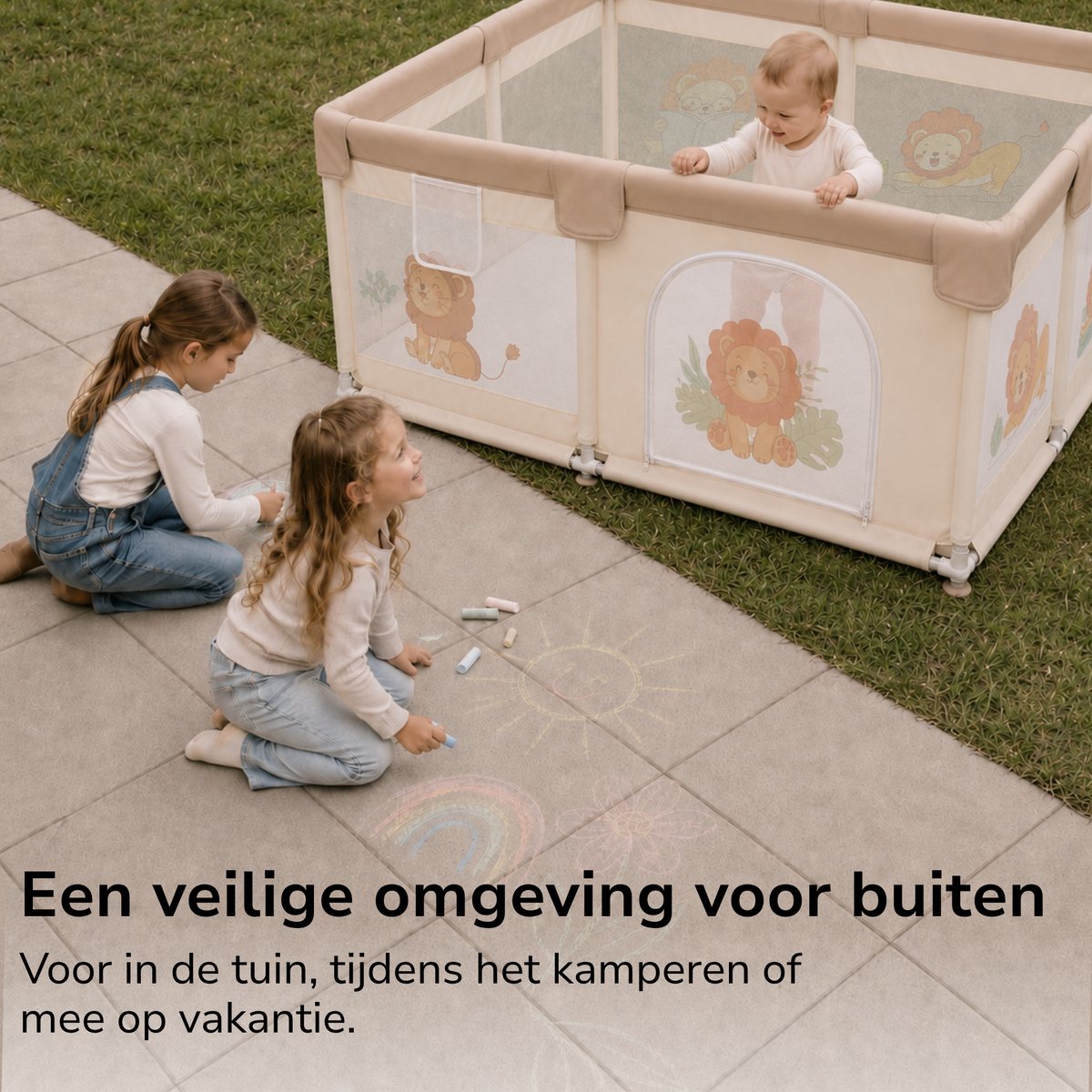 TinyPlay Grondbox Baby met Speelmat & Speelballen - Babybox - Kinderbox - Speelbox - Playpen - Ballenbak - Kruipbox - 120x120x60cm - Beige – foto 5