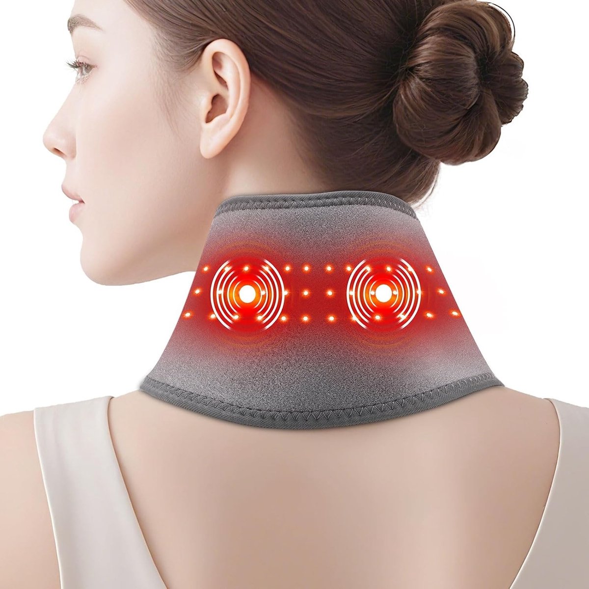 Draadloos Nekverwarmingskussen - Grijs - 85 cm - Met Rood Licht en Trilmassage - Voor Dames en Heren