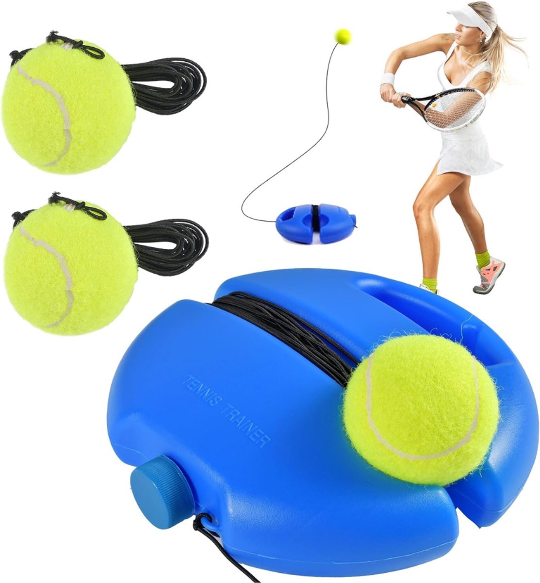 DYVNS® Tennispaal - Tennistrainer - Swingball - Tennis Oefening - Padel Trainer - Met 2 Ballen en Opbergtas