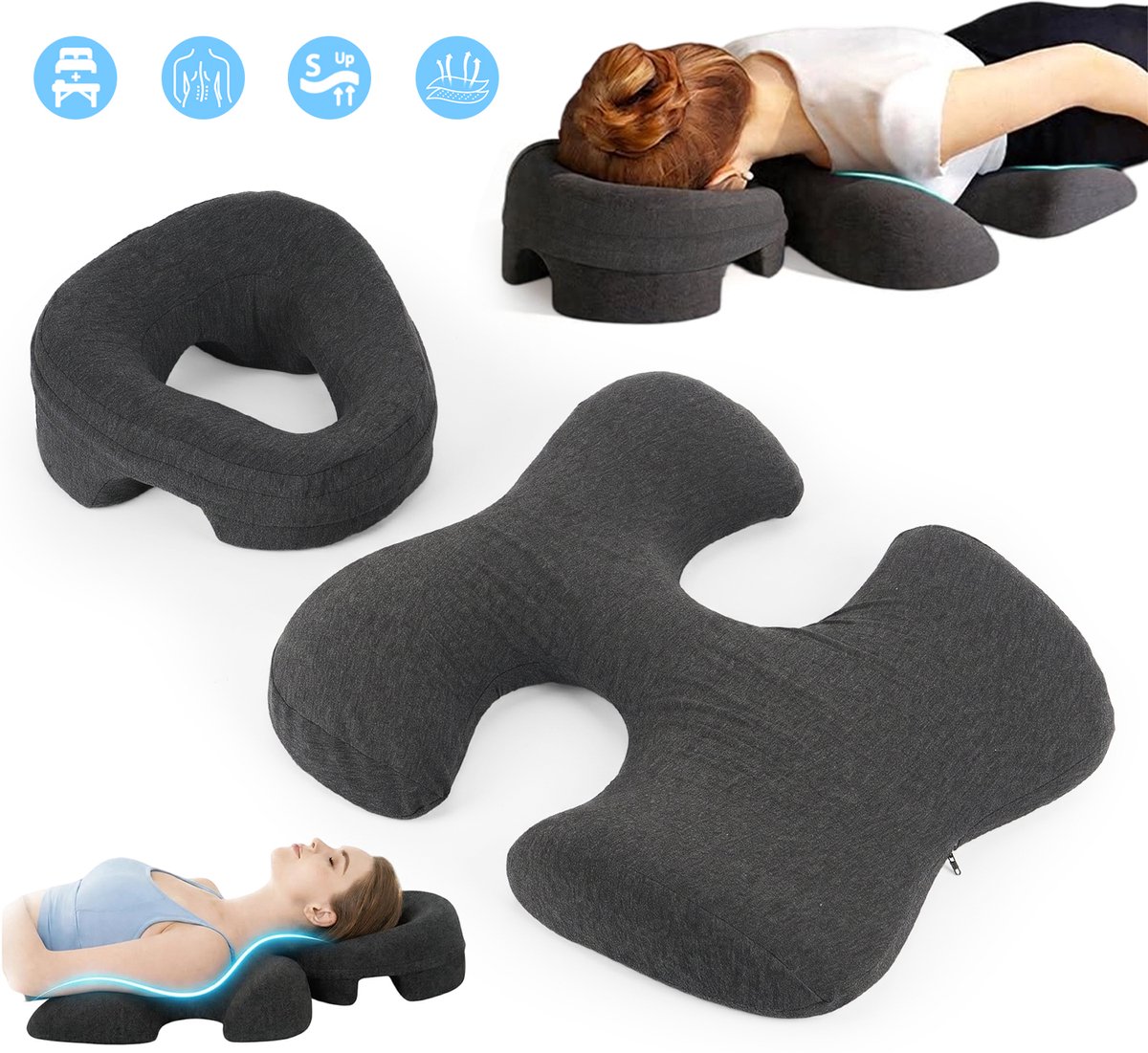 T-Vormig Borstkussen En Gezichts Steunkussen - Gevoelig Traagschuim Kussen Holle Borststructuur Niet-Vervormend - Ideaal Voor Massagetafel, Lichaamsverzorging En Thuisgebruik - Donkergrijs