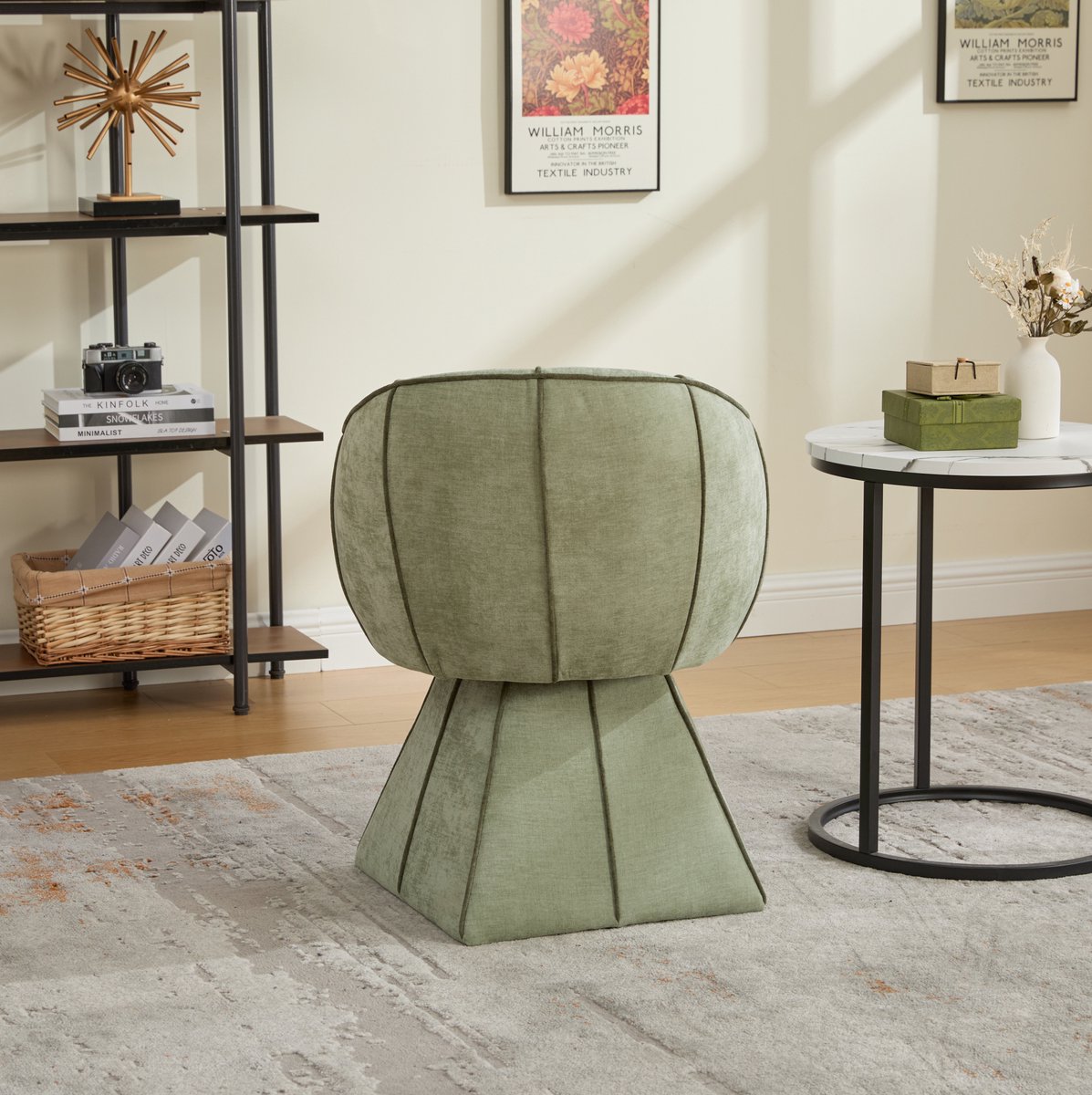 Wishdor Fauteuil draaibaar 360° - Chenille - Ergonomische hoge rugleuning met armleuningen - Scandinavisch & basic - Volwassenen - Olijfgroen - 56x54x74,5 cm Olive