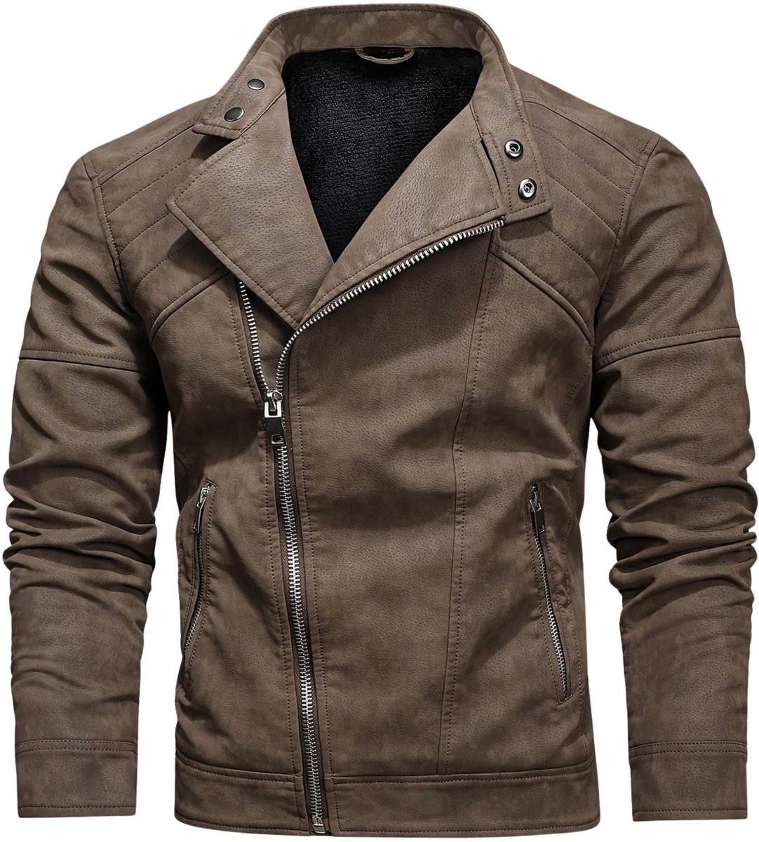 Currero Kunst Leren Jas Leather Jacket Lederen Jas Bomberjack Pilotenjack Blazer Biker Motorjas Motormuis Heren Donkerbruin