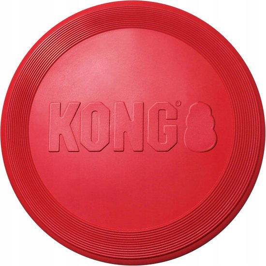 Rode Kong Flyer frisbee met het Kong logo in reliëf.