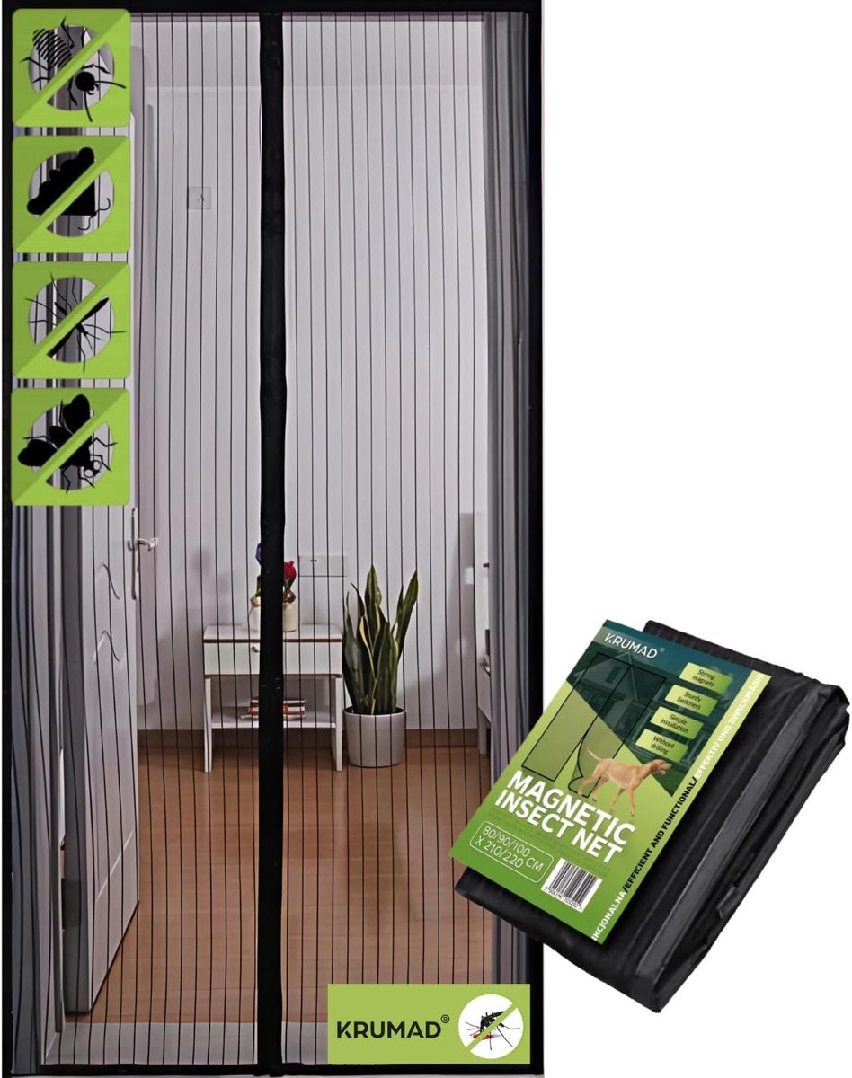 KRUMAD Vliegengaas magnetisch voor balkondeur, zonder boren, automatische sluiting, luchtig, op maat te snijden, 100 x - ShopVlot