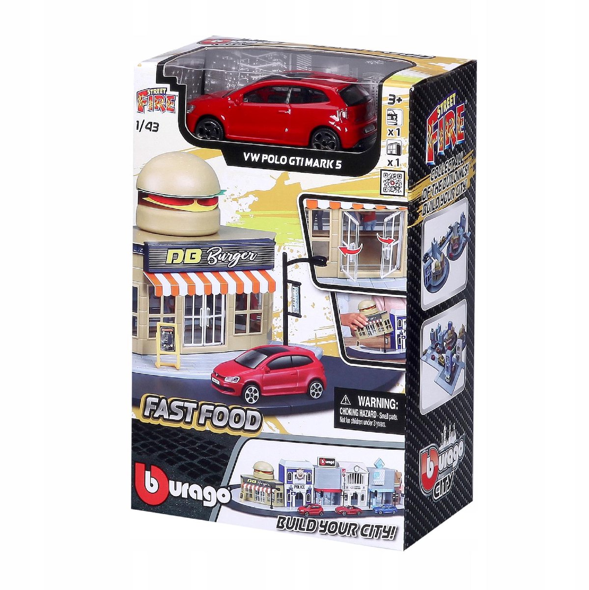 Bburago Stad Restaurant met VW Golf 5 Modelauto 1:43
