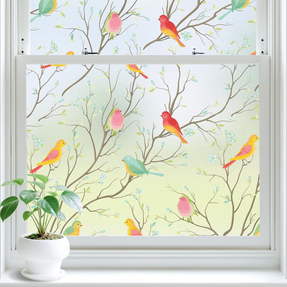 Zelfklevende Raamfolie Melkglas 44,5x100 cm - Decoratieve Zonwerende Folie met Vogelmotief - Statische Privacyfolie zonder Lijm